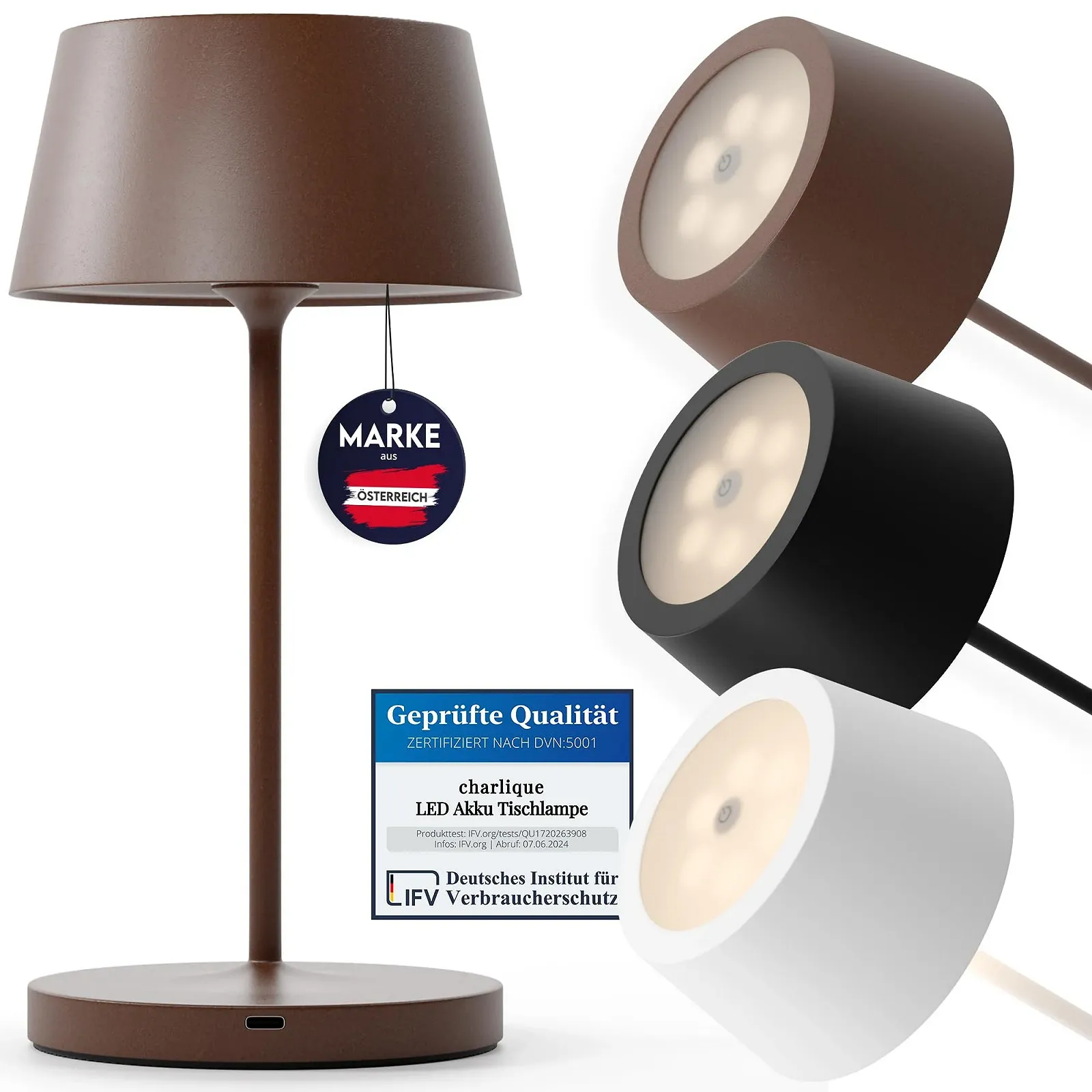 Настільна лампа charlique Dinner Light LED 24 см Акумуляторна USB IP54 Коричнева, фото №1