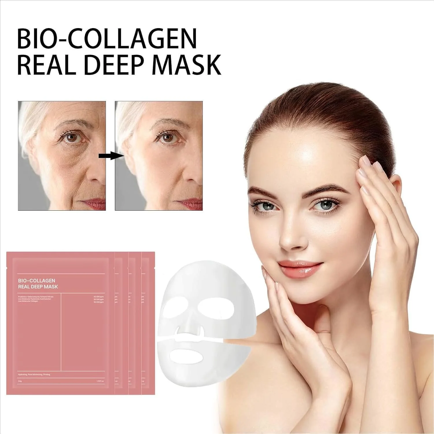 Маска для лица с коллагеном Organic Collagen Real Deep, набор 4 шт, фото №1