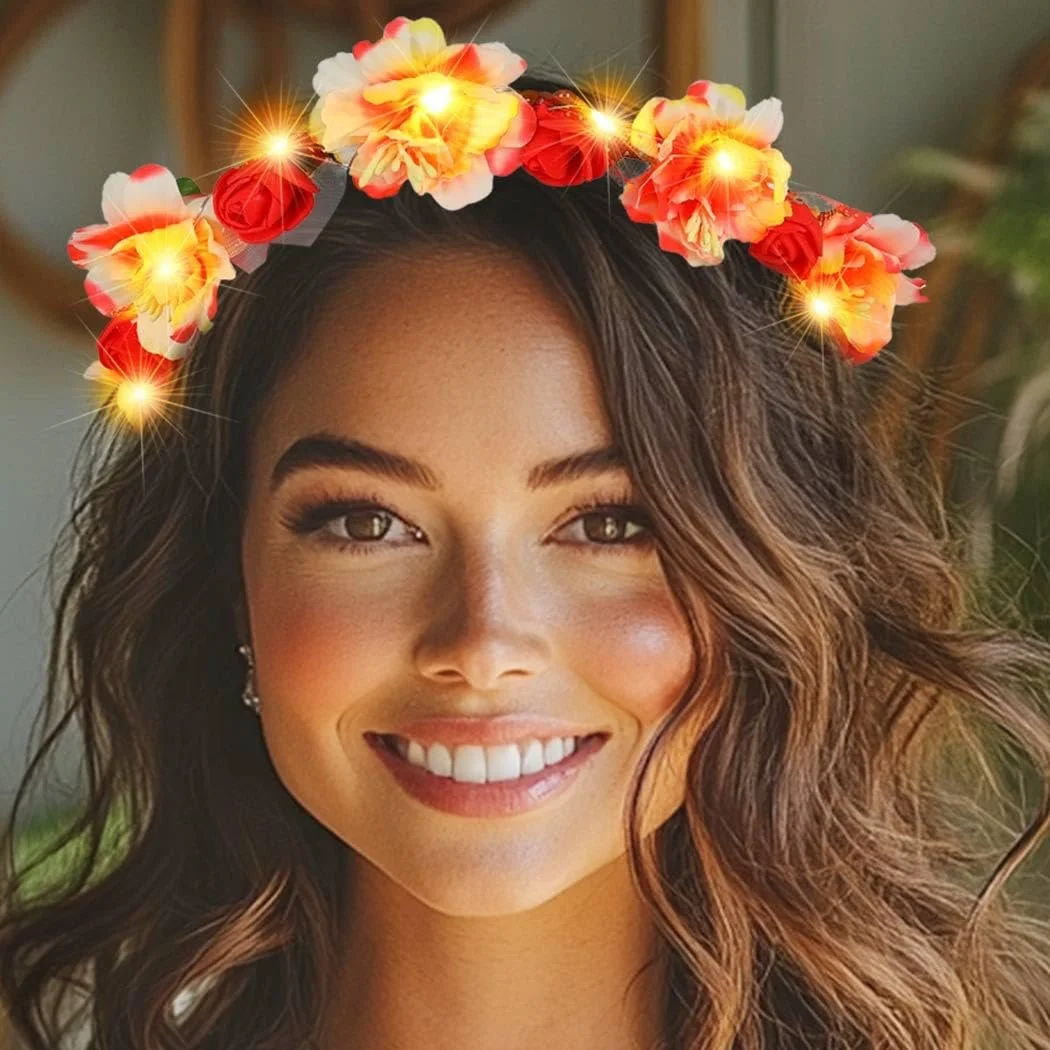 Вінок зі світлодіодними квітами Zoestar, червоний, один розмір, фото №2