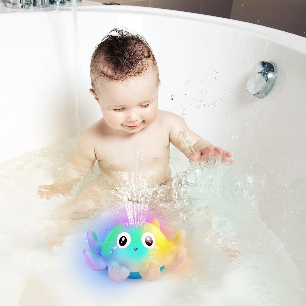 Іграшка для ванни Восьминіг з розпилювачем води та підсвічуванням Рожевий, фото №7