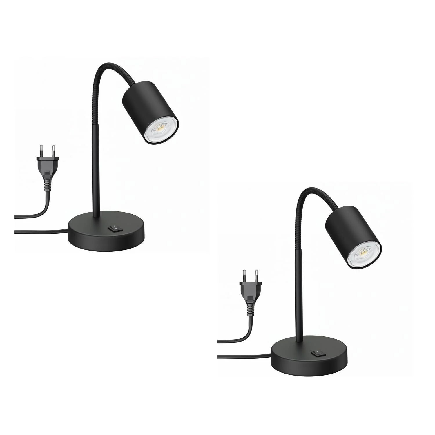 Настільна лампа ledscom.de Waika з гнучкою стійкою та вимикачем Матова чорна з LED лампою GU10 (тепла біла, 5.4 Вт, 510 лм, 45°) Набір 2 шт., фото №1
