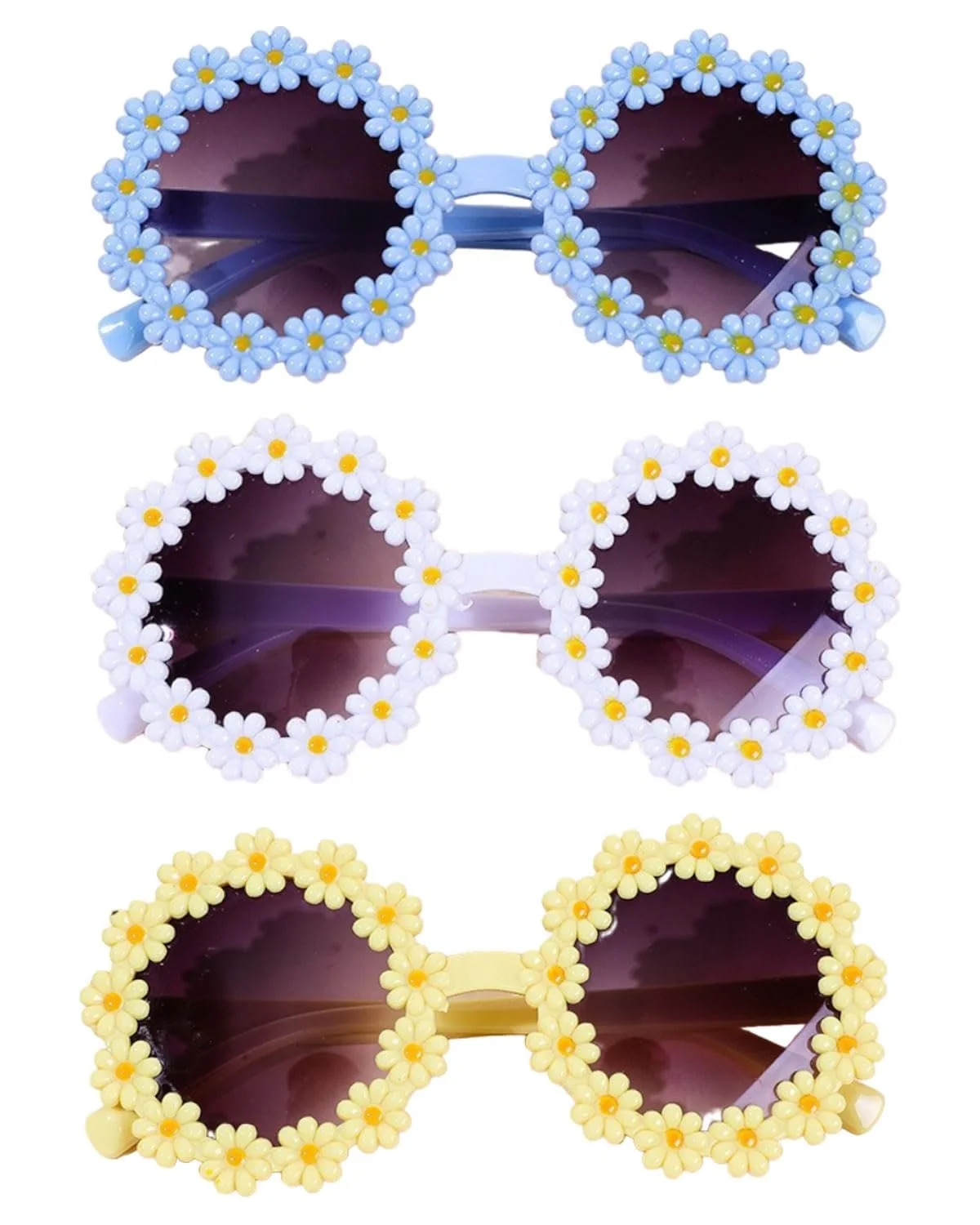Сонцезахисні окуляри Квіткові круглі Класичні маргаритки Дзеркальні UV400 для дітей, 3 шт, фото №1