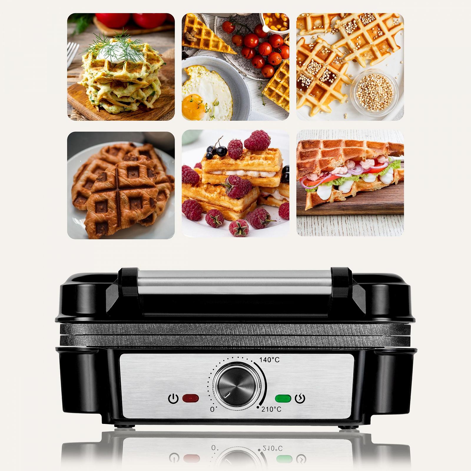 Вафельница ZEEGMA GOFREE CHEF, 1200 Вт, для бельгийских вафель, двойное антипригарное покрытие, регулятор температуры, индикатор готовности, толстые вафли, глубокие пластины, фото №2