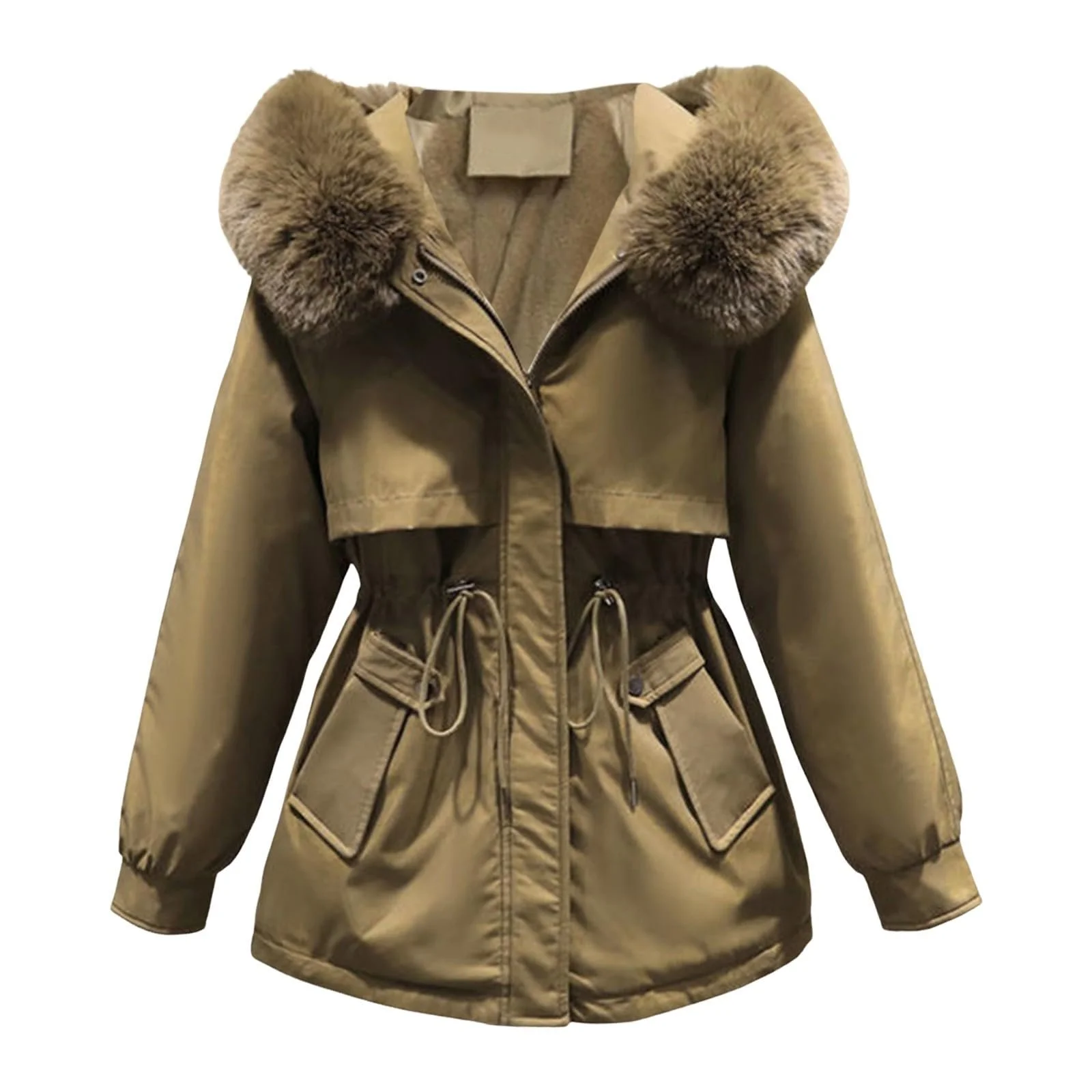 Зимняя куртка Mymyguoe с капюшоном, утепленная, с меховым капюшоном, фото №1