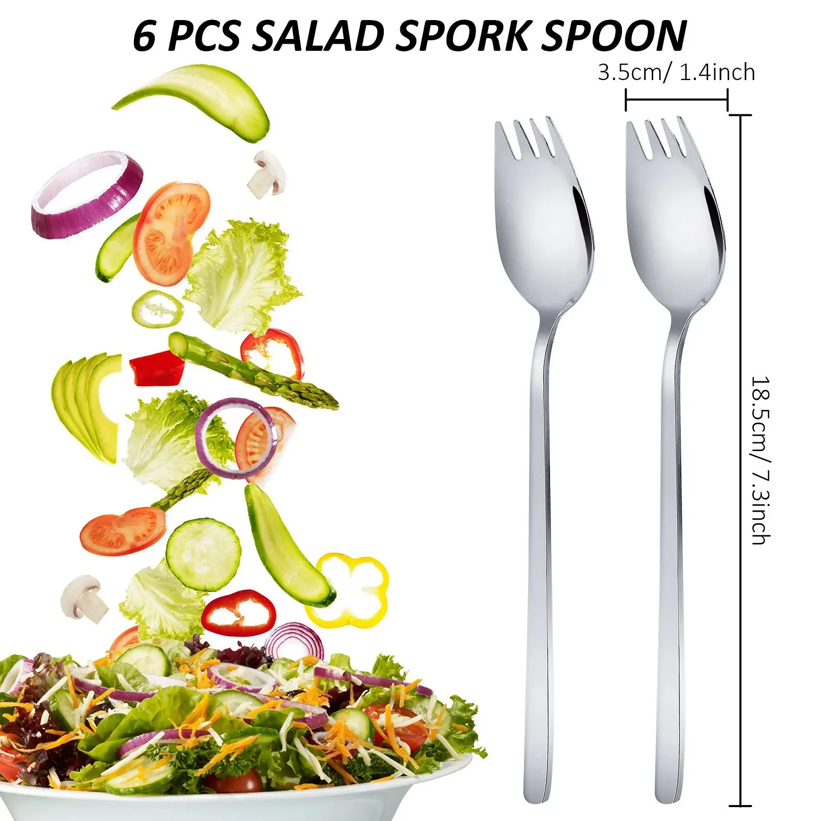 Ложка-вилка 2 в 1 из нержавеющей стали 304, многофункциональная, 7,3 дюйма, с длинной ручкой, фото №7