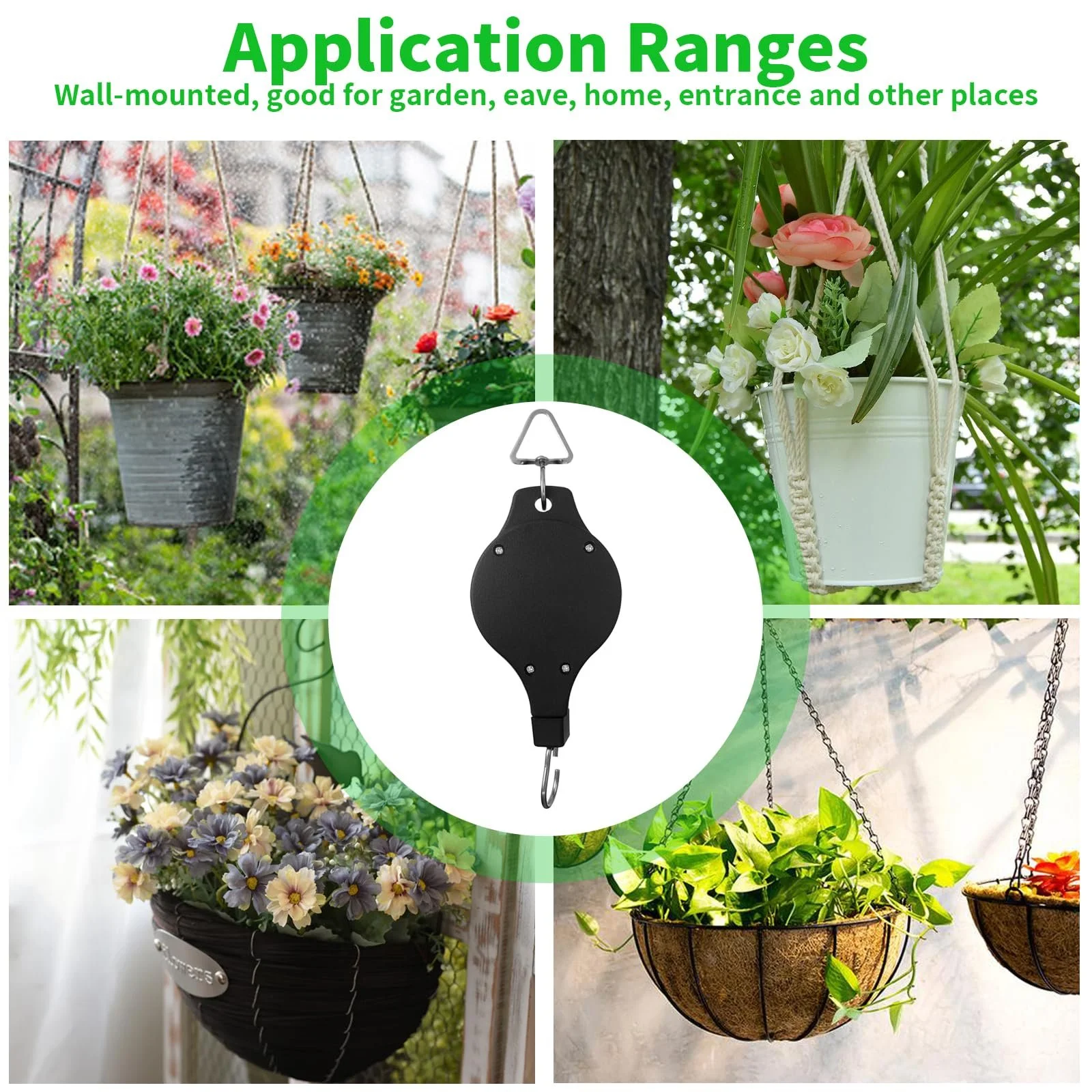 Крючки для кашпо выдвижные Plant Rollers набор 2 шт черные, фото №6