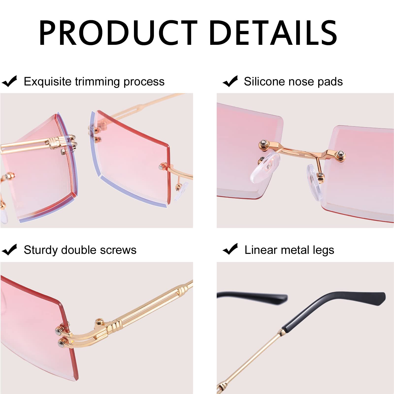 Сонцезахисні окуляри Прямокутні Без оправи Ggpyyon Безкаркасні Прозорі лінзи UV400, фото №5 Сонцезахисні окуляри Прямокутні Без оправи Ggpyyon Безкаркасні Прозорі лінзи UV400, фото №5