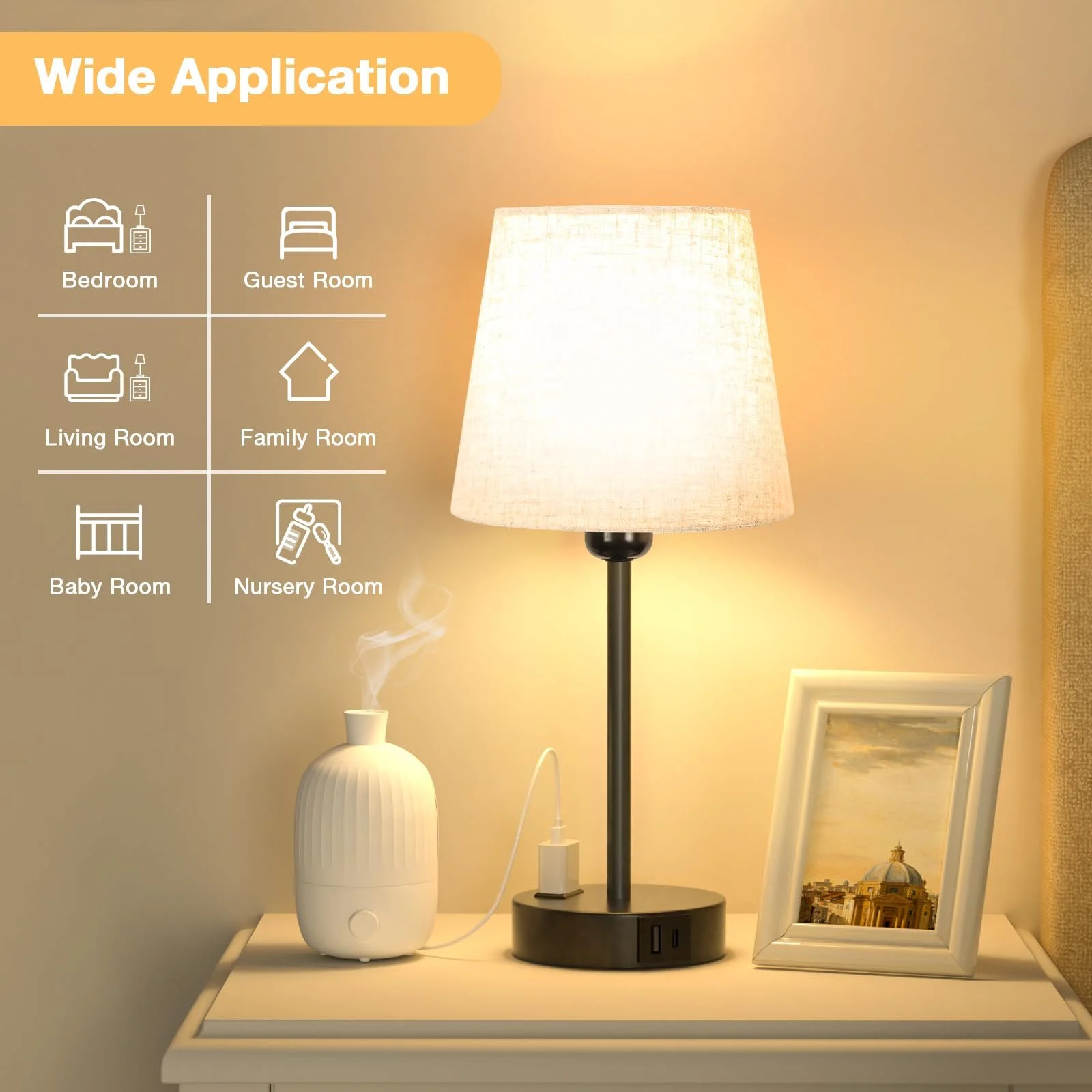 Настільна лампа Kakanuo Набір з 2 шт. Сенсорна USB A+C LED Бежевий, фото №5