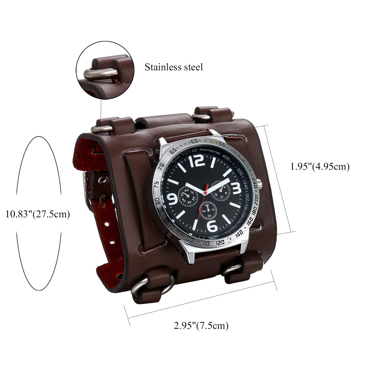 Часы Avaner Мужские Аналоговые Кварцевые Кожаный ремешок Широкий Спортивные Водонепроницаемые С тахометром, фото №3