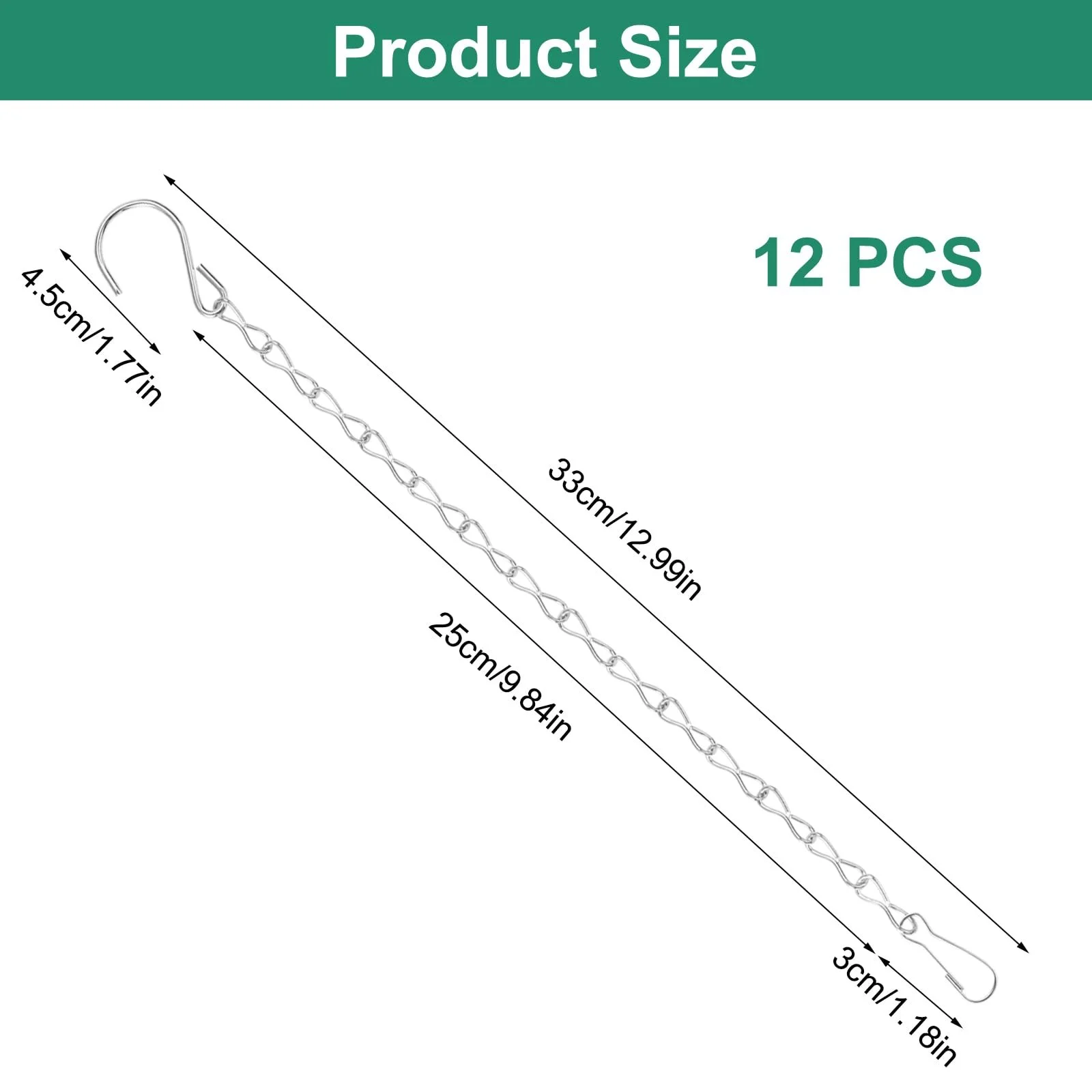 Цепочки для подвесных корзин 12 шт. 25 см металлические серебристые, фото №2