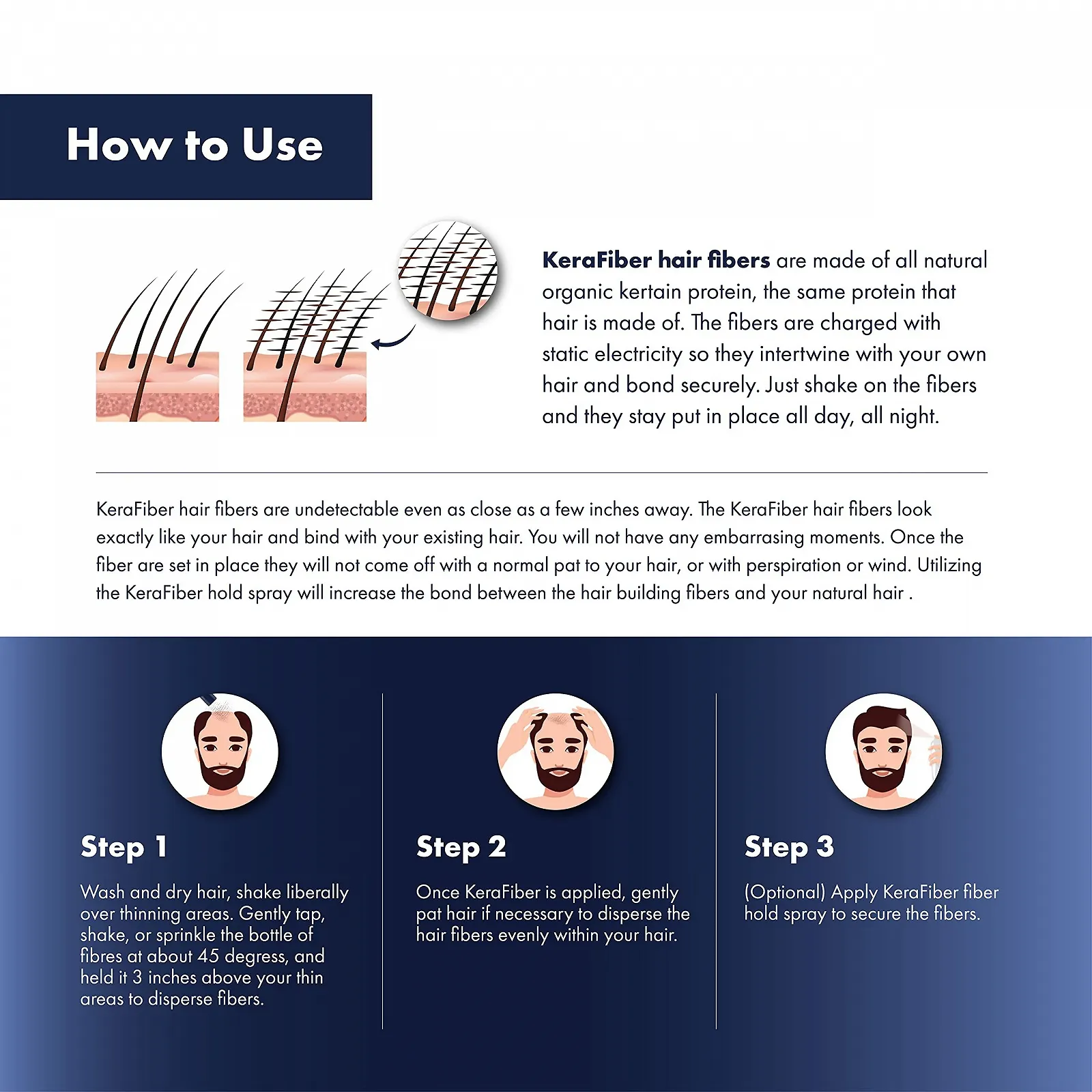 Волокна для волосся KeraFiber Натуральний кератин для чоловіків і жінок Повне покриття за 30 секунд 5 г Чорний, фото №4