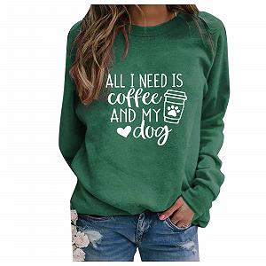 Пуловер Женский Повседневный All I Need Is Coffee and My Dog 2025 Y2K Однотонный Свободный Круглый вырез Тонкий Модный Смешной Подростковый Готический для тренировок - Фото 1