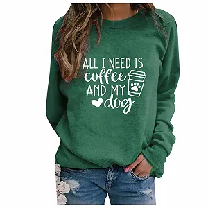 Пуловер Женский Повседневный All I Need Is Coffee and My Dog 2025 Y2K Однотонный Свободный Круглый вырез Тонкий Модный Смешной Подростковый Готический для тренировок - Фото 1