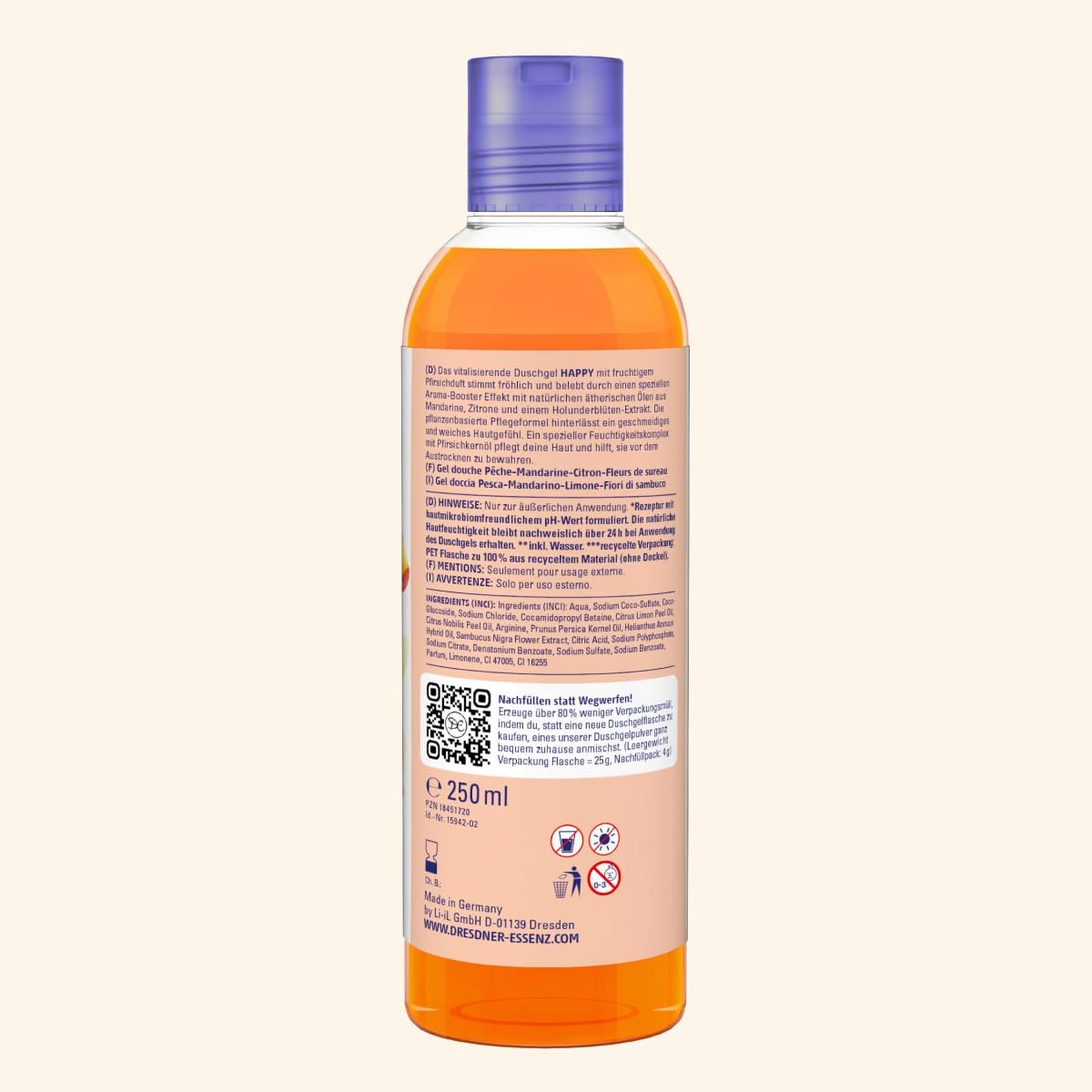 Гель для душа Dresdner Essenz Happy Фруктовый Веганский 250 мл, фото №2