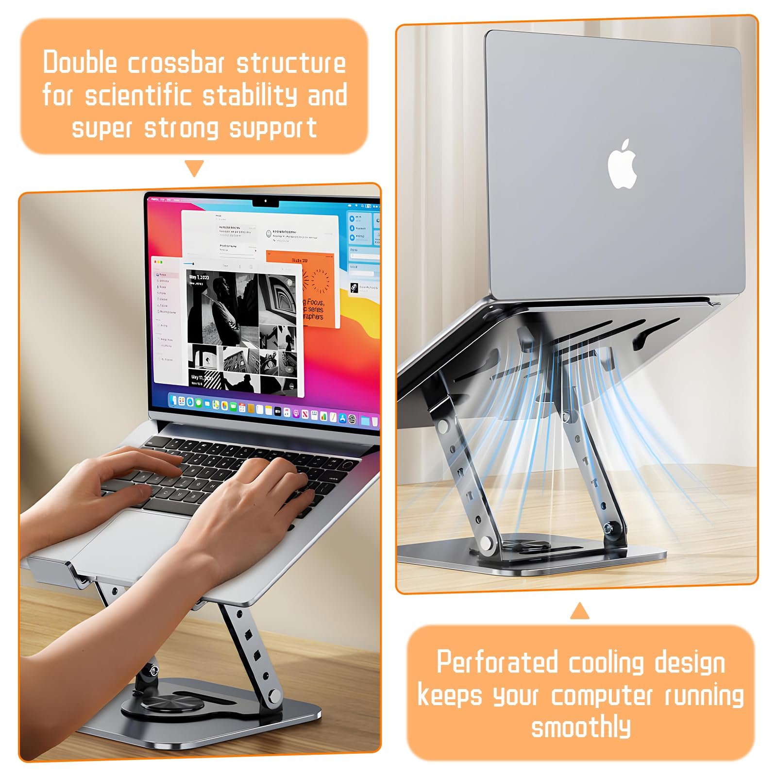 Підставка для ноутбука TAIZER з обертанням на 360
градусів, регульована по висоті, з порожнистою конструкцією охолодження, фото №6