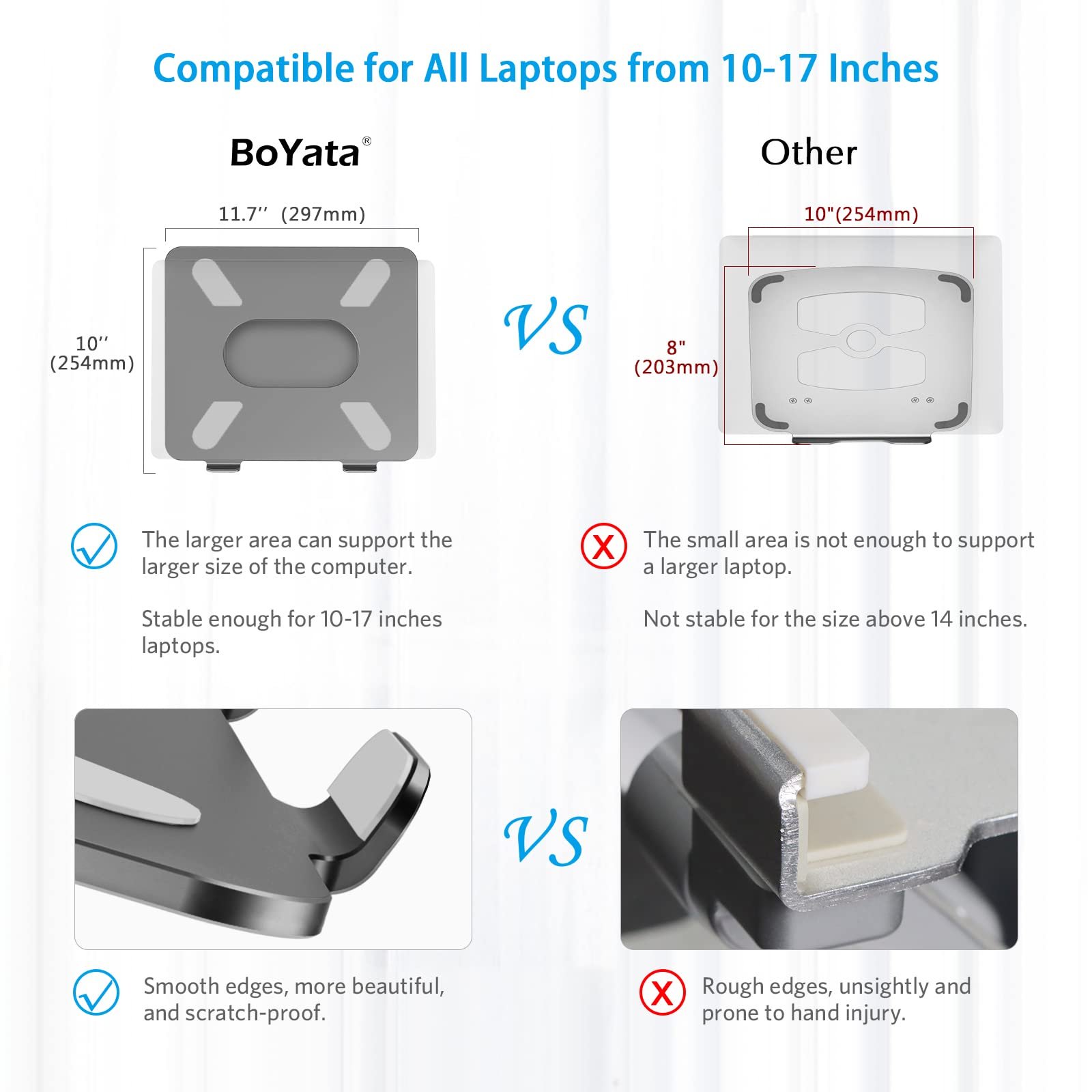 Подставка для ноутбука BoYata, регулируемая, алюминиевая, совместима с ноутбуками (10-17 дюймов), MacBook Pro/Air, Surface, Samsung, HP, серая, фото №5