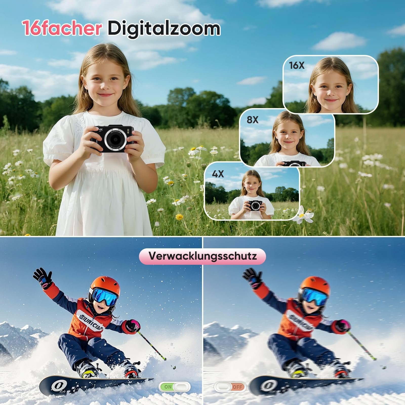 Мини Цифровая Камера 1080P 58MP с 32G Картой, Фотокамера с 2.4 Дюймовым LCD Экраном, 16X Цифровой Зум, Компактная Камера для Детей и Подростков, фото №3