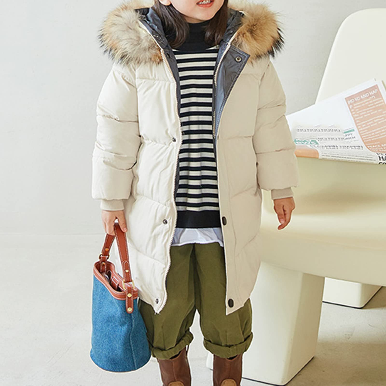 Зимове пальто Ybing для дівчинки, середньої довжини, фото №7