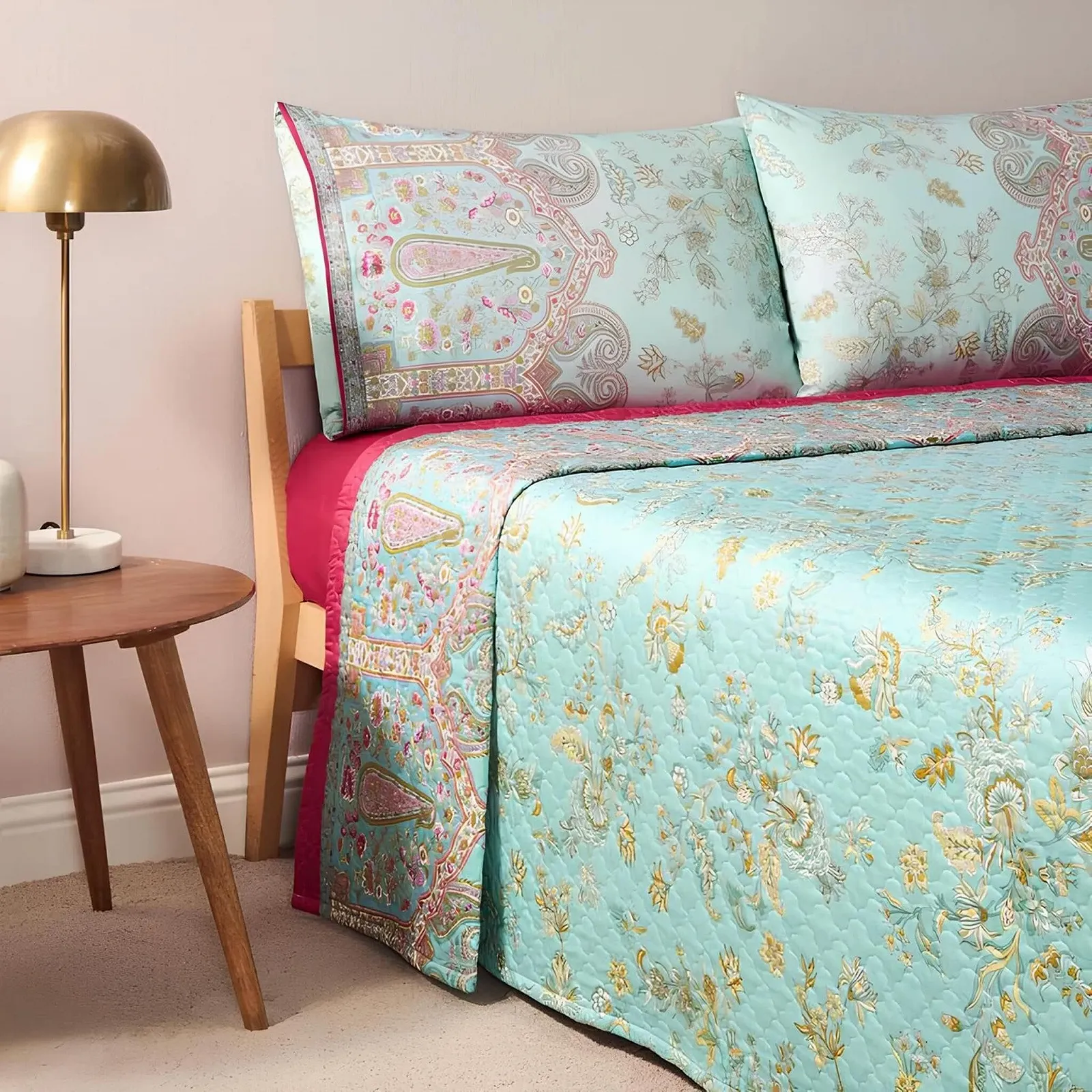 Покрывало Bassetti Granfoulard 265 x 255 см Indian Roses Turquoise - 100% Хлопок - Весна Лето, фото №2