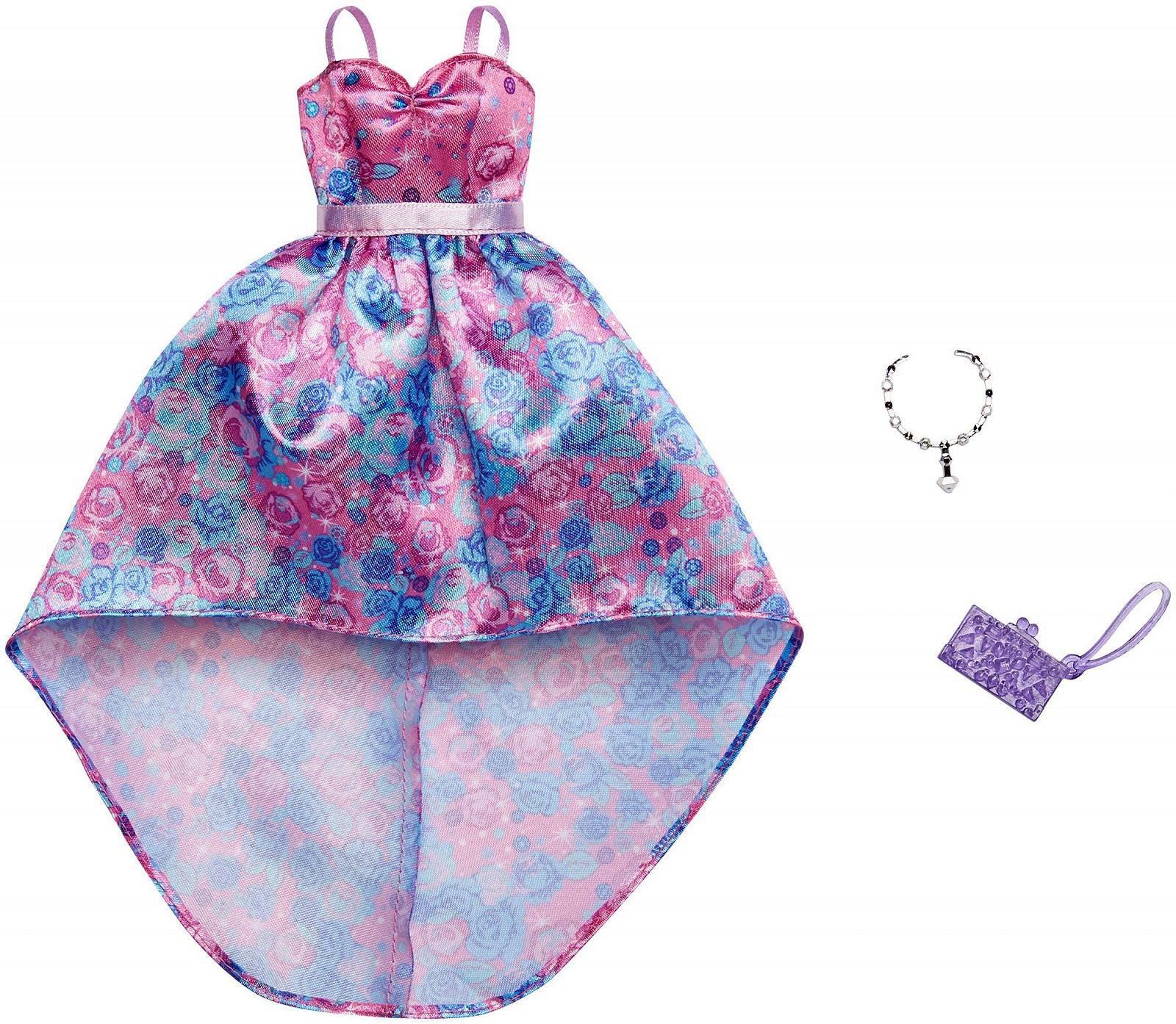 Аксессуары Mattel Barbie FXJ17 Модное Платье Розовое Синее Цветочное Вечернее Платье Сумка Ожерелье Для Барби, фото №1