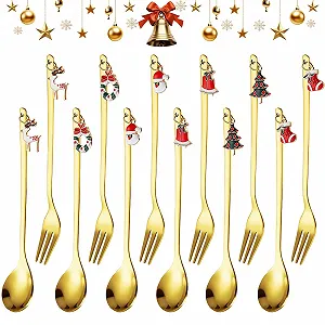Набір ложок і виделок 12 шт, різдвяна нержавіюча сталь - Фото 1