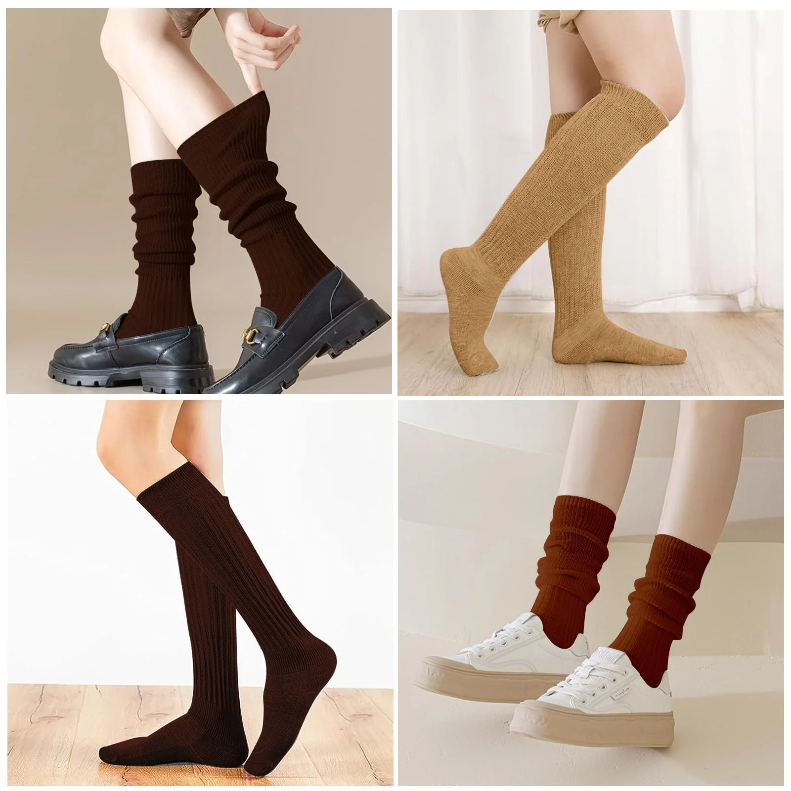 Женские носки 3 пары, удлиненные носки до колен, хлопковые вязаные носки, осенне-зимние носки для стильного и комфортного вида, один размер, фото №6