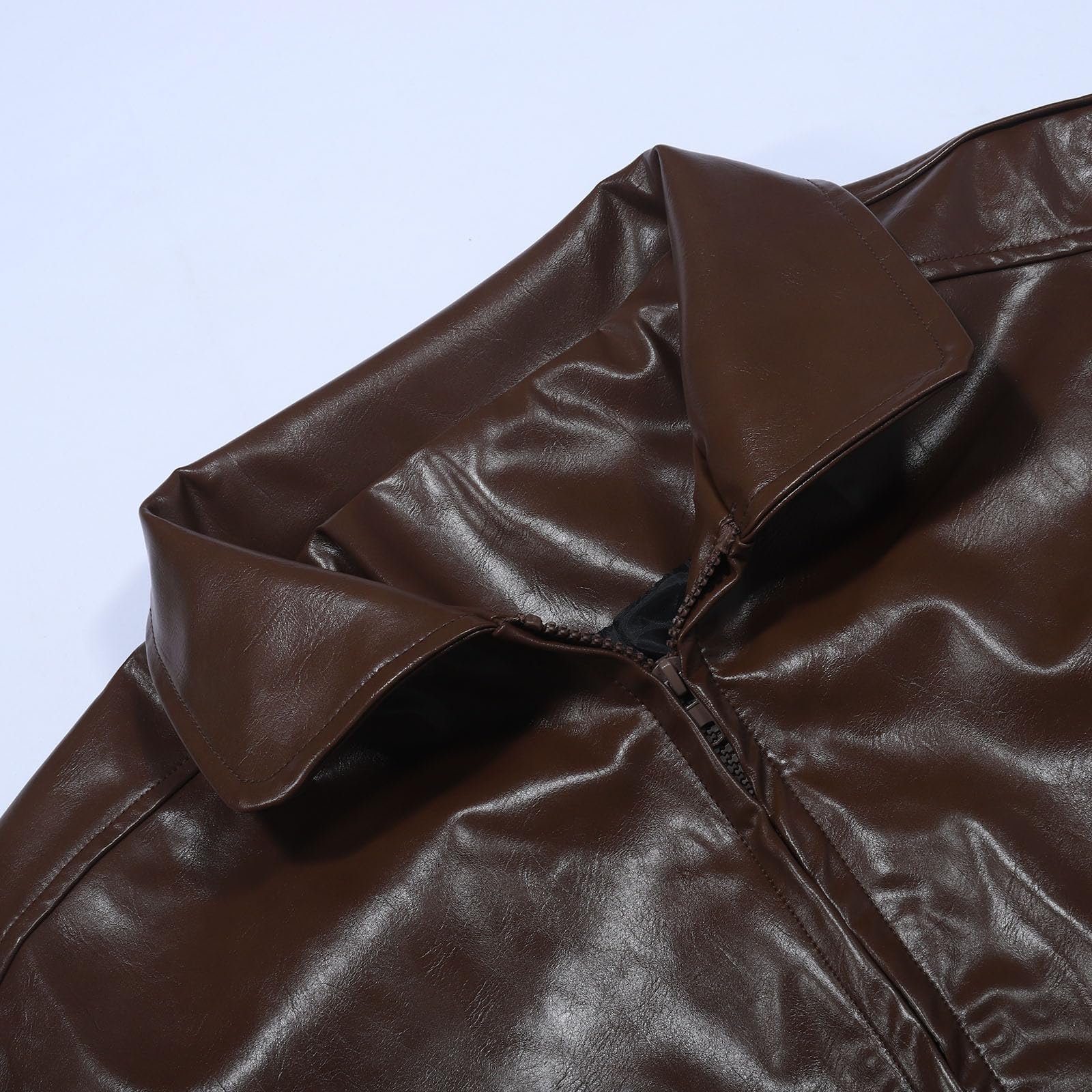 Кожаная куртка PXJSDWE Женская Черная Длинная Коричневая Куртка-бомбер Кожаная Куртка Oversize Байкерская Куртка Бомбер Кожаные Куртки Мотоциклетная Куртка из искусственной кожи PU Пилотная Куртка Коричневая Мотоциклетная Куртка Уличная одежда, фото №6