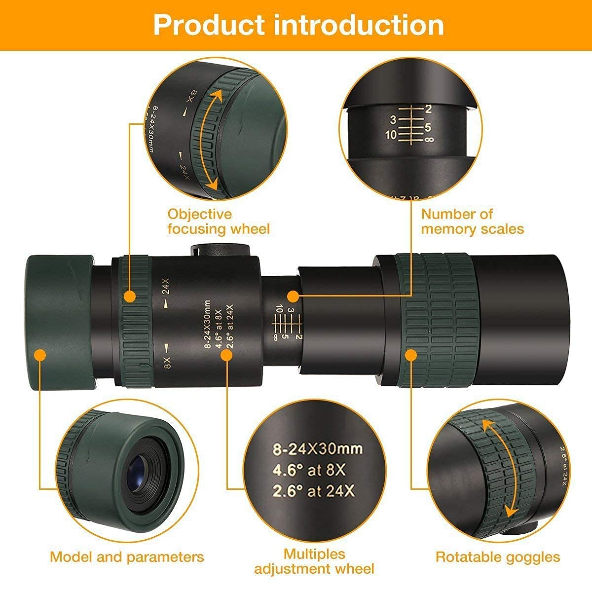 Монокуляр MRKU 24x30 8X-24X Dual Focus Optics Zoom черный, фото №6