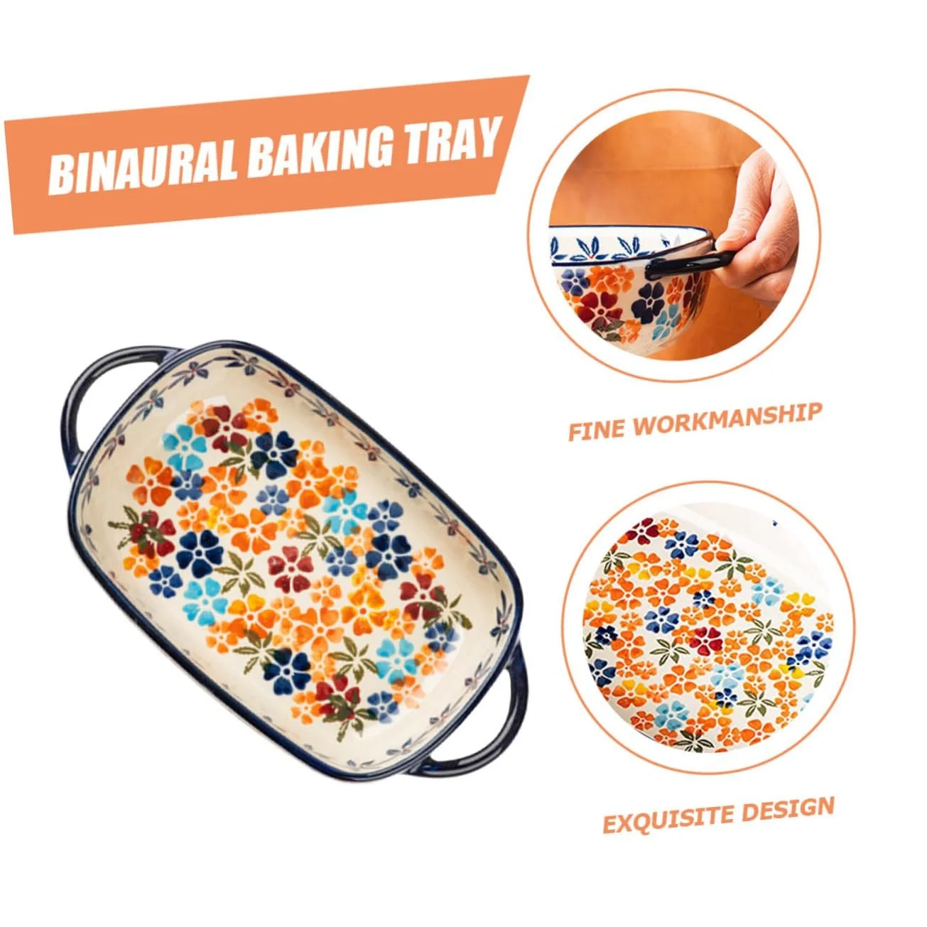 Форма для запекания керамическая прямоугольная с двойными ручками термостойкая для духовки и микроволновой печи, фото №9 Форма для запекания керамическая прямоугольная с двойными ручками термостойкая для духовки и микроволновой печи, фото №9