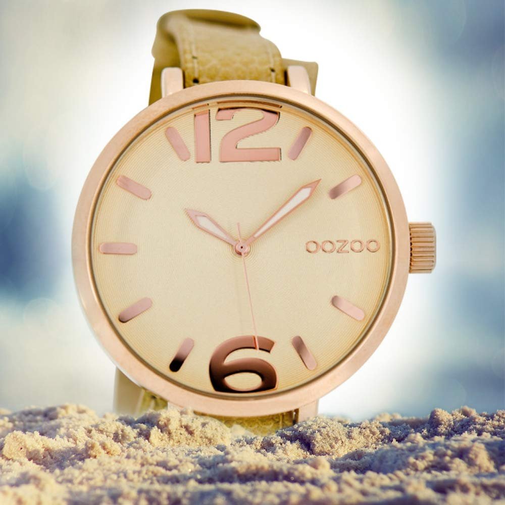 Женские часы Бежевый кожаный ремешок Oozoo C6835, Розовое золото-бежевый, коричневый, Ремешок., фото №4 Женские часы Бежевый кожаный ремешок Oozoo C6835, Розовое золото-бежевый, коричневый, Ремешок., фото №4