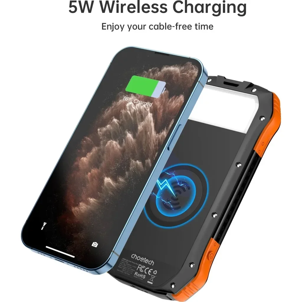 Батарея универсальная Choetech 10000mAh, 5V/2.1A, solar panel, Qi-5W, Black-Orange (B659-OR), фото №5 Батарея универсальная Choetech 10000mAh, 5V/2.1A, solar panel, Qi-5W, Black-Orange (B659-OR), фото №5