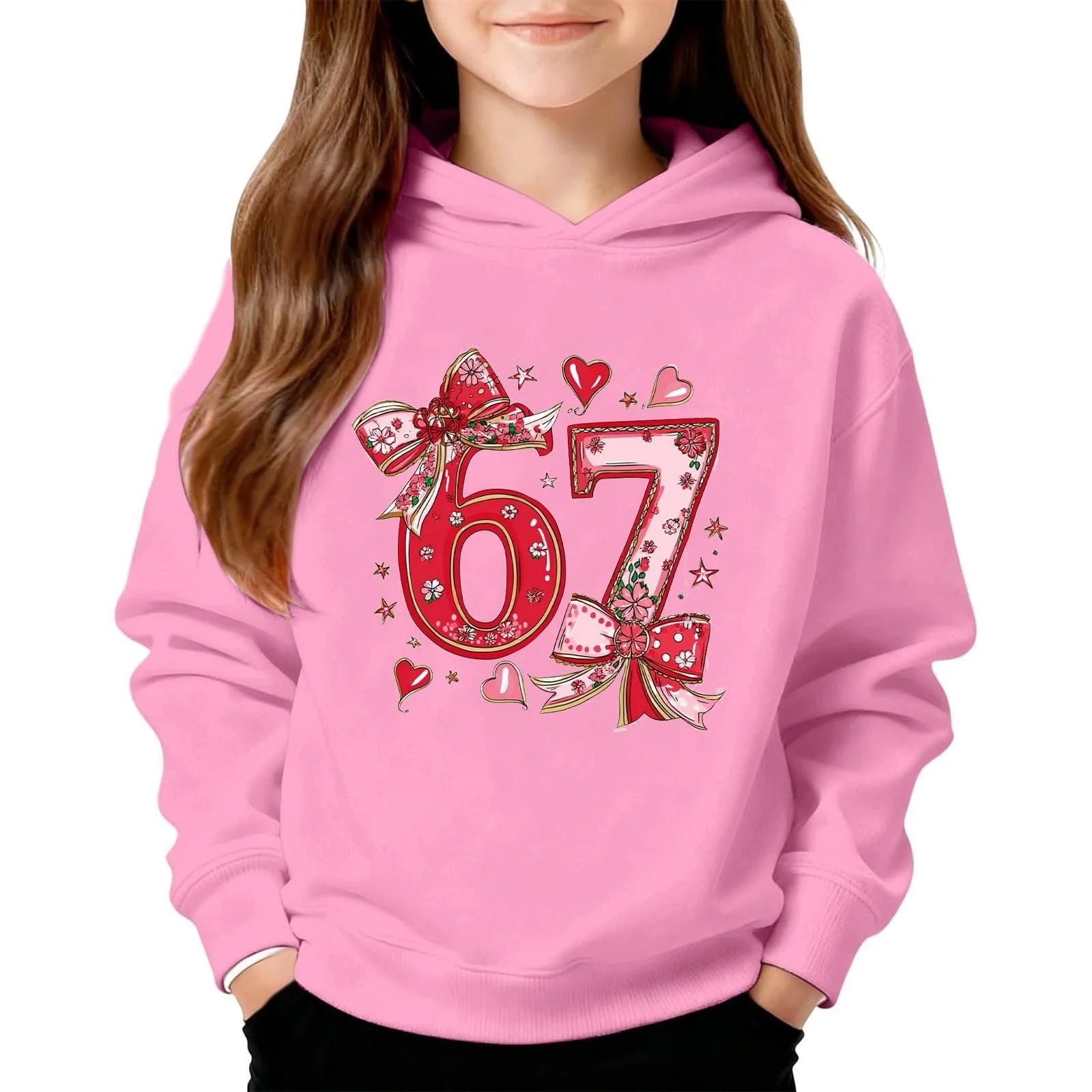 Худи для мальчиков Bequem, свитшот, худи для мальчиков, детская модная повседневная худи, зимняя теплая милая принт с цифрой 67, дышащий пуловер, свитшот на флисе с длинными рукавами, куртка, фото №1