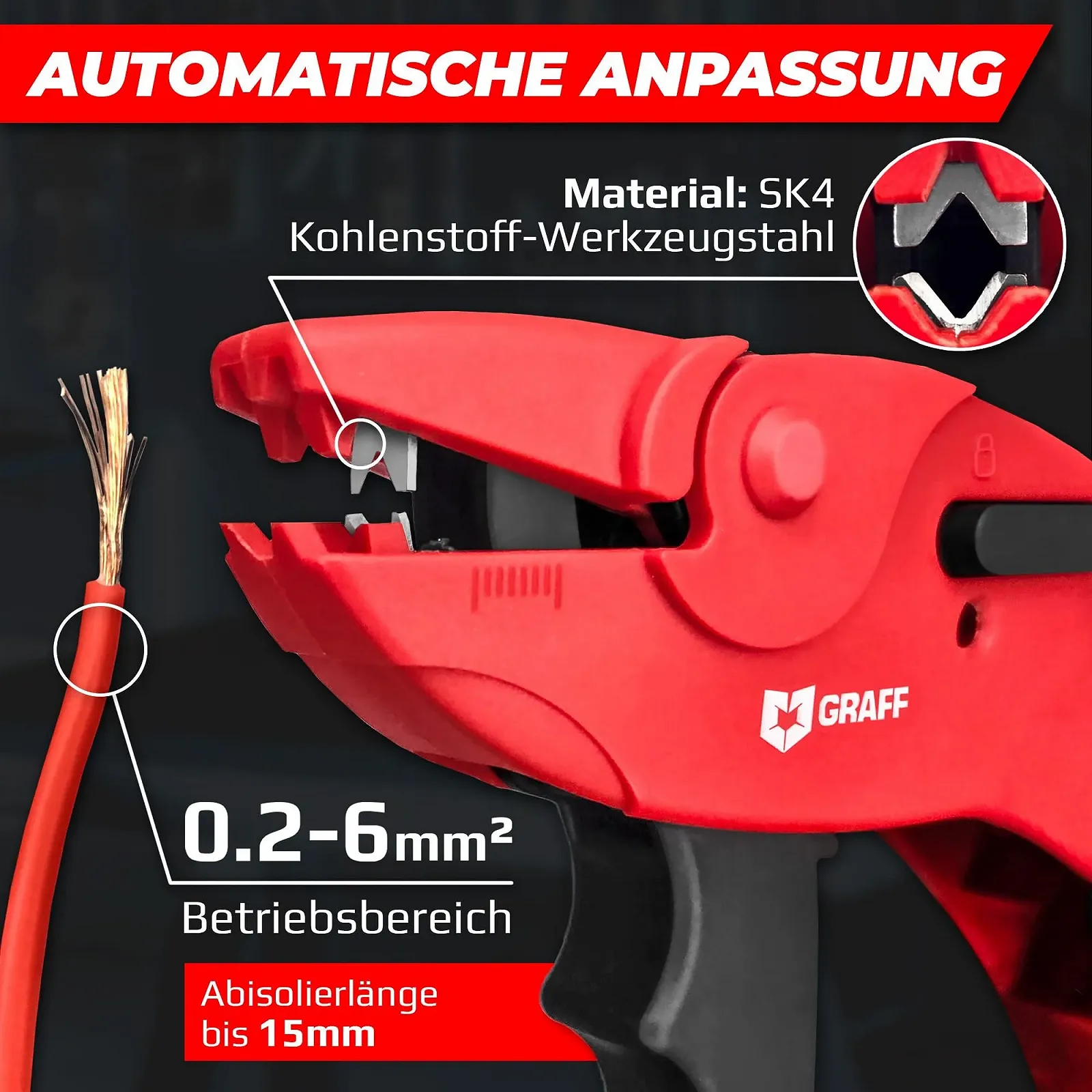 Стриппер для тонкого кабеля GRAFF 0.2-6 мм², фото №2