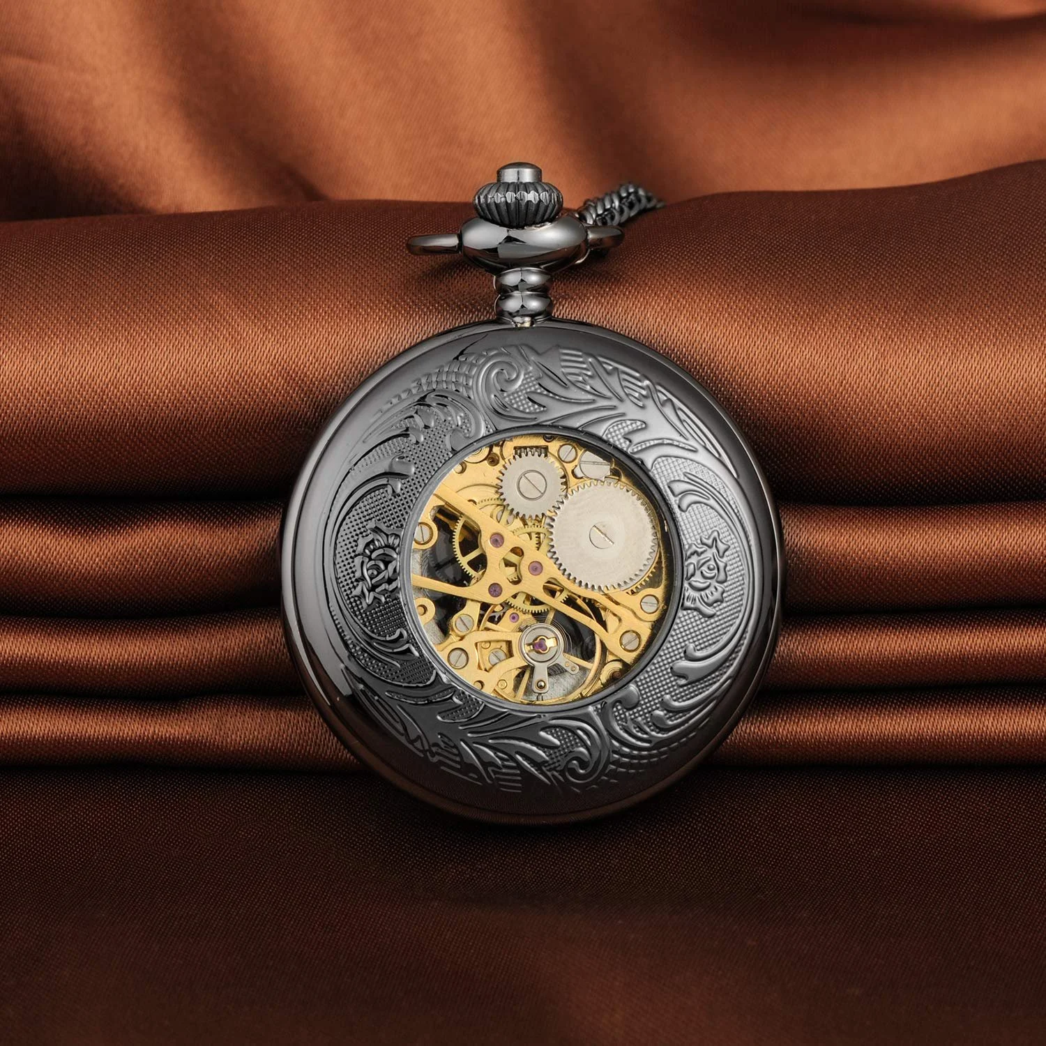 Карманные часы MICGIGI Унисекс с цепочкой-ожерельем, аналоговые, с ручным заводом, черные, с римскими цифрами, механические, винтажные, фото №5