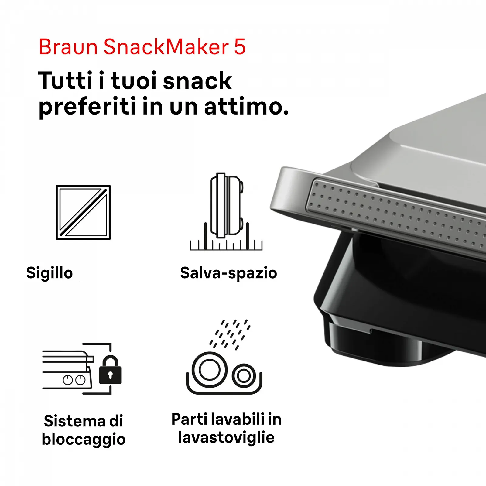 Сэндвичница Braun SnackMaker 5 SM5005 с пластинами для сэндвичей и вафель, 800 Вт, серебристая, фото №2
