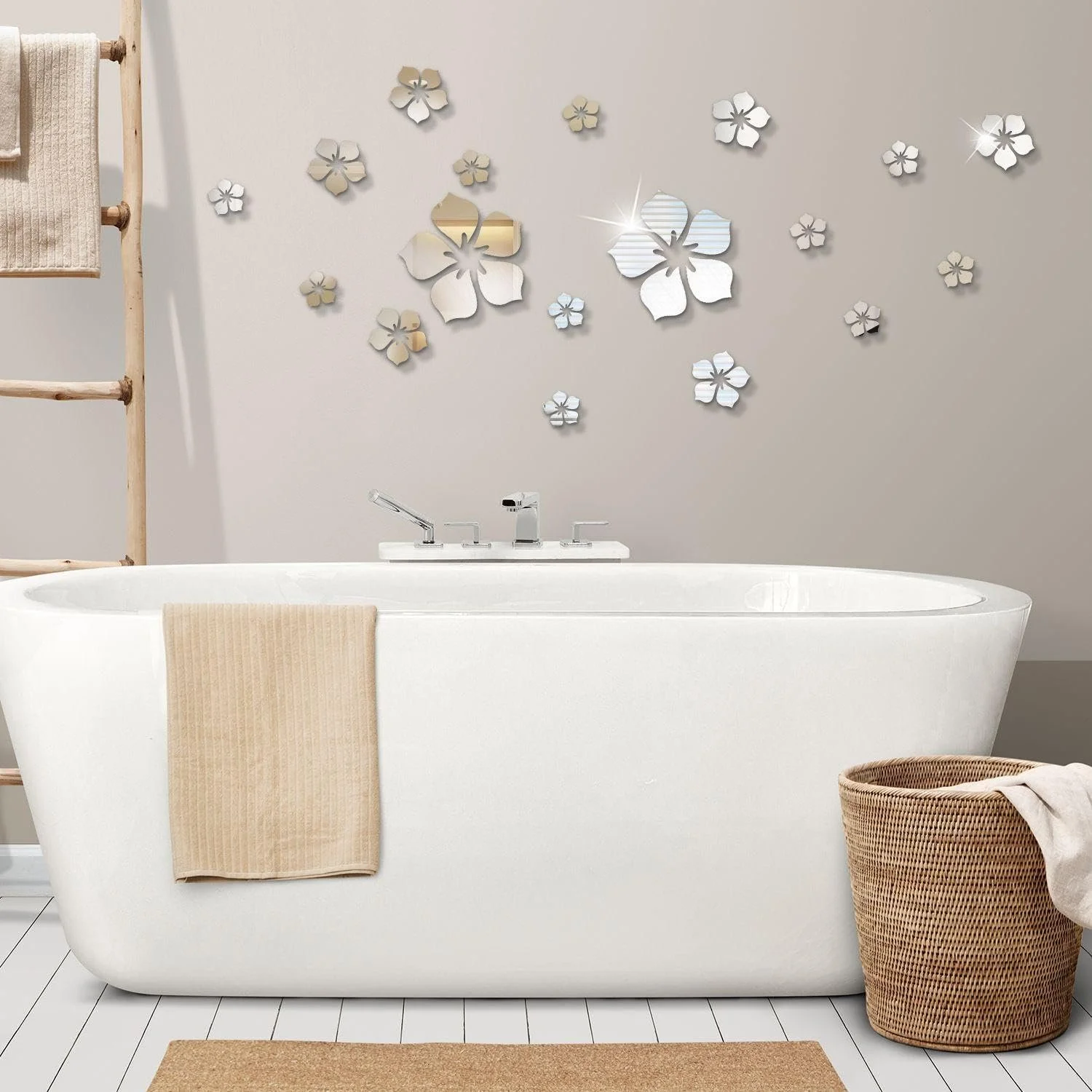 Наклейки на стіну Mirror Flower 18 шт. акрилові 3D Сріблясті, фото №4 Наклейки на стіну Mirror Flower 18 шт. акрилові 3D Сріблясті, фото №4