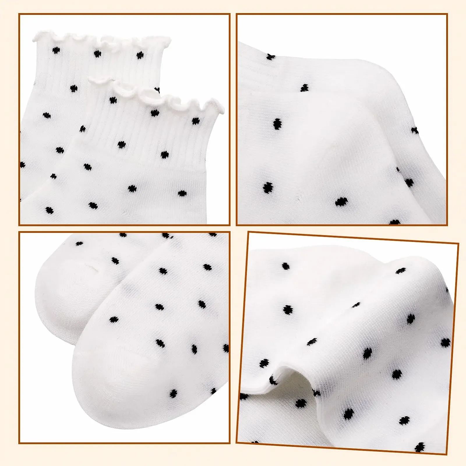 Носки с рюшами в полоску, 6 пар, бело-черные, вязаные, размер EU 35-40, фото №2