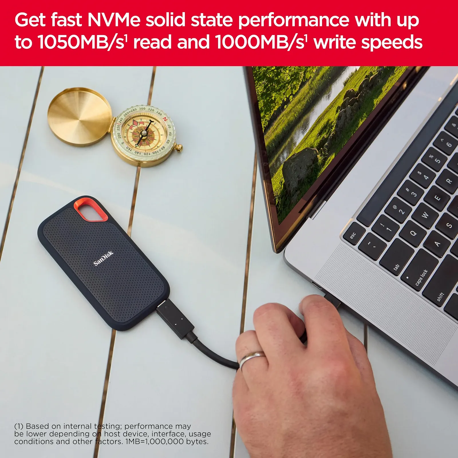 Портативний NVMe SSD накопичувач SANDISK Extreme Portable SSD 8TB USB-C до 1050МБ/с читання / 1000МБ/с запис Захист від падіння до 3м Водо- та пилостійкий Black, фото №5 Портативний NVMe SSD накопичувач SANDISK Extreme Portable SSD 8TB USB-C до 1050МБ/с читання / 1000МБ/с запис Захист від падіння до 3м Водо- та пилостійкий Black, фото №5