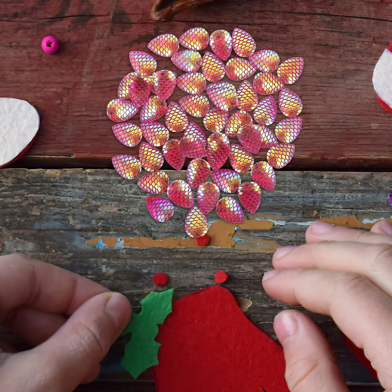 Набір Кабошони з смоли Луска Русалки, 50 шт, Плоска задня частина, Форма краплі води, фото №2