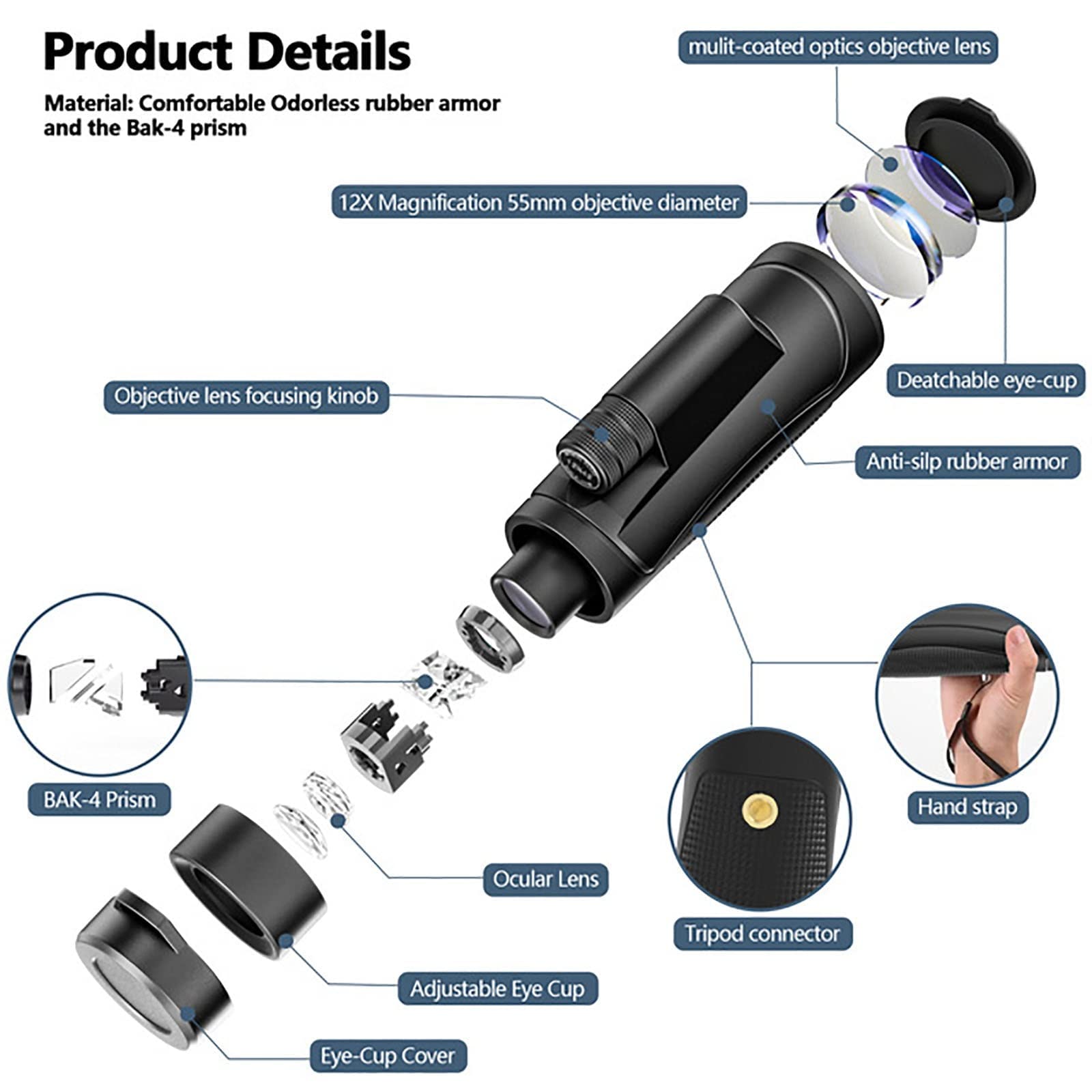 Монокль 10x42 з тримачем для смартфона та штативом для дорослих та дітей водонепроникний HD-BAK4 призма, фото №7 Монокль 10x42 з тримачем для смартфона та штативом для дорослих та дітей водонепроникний HD-BAK4 призма, фото №7