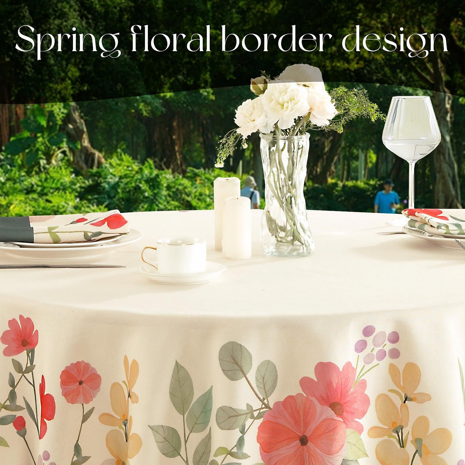 Скатертина Large Round Linen Look Spring Floral 180 см, фото №4