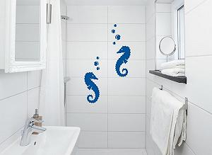Наклейка на стіну Grandora W5055 2 морських коника з бульбашками 8 x 16 см Синій - Фото 1