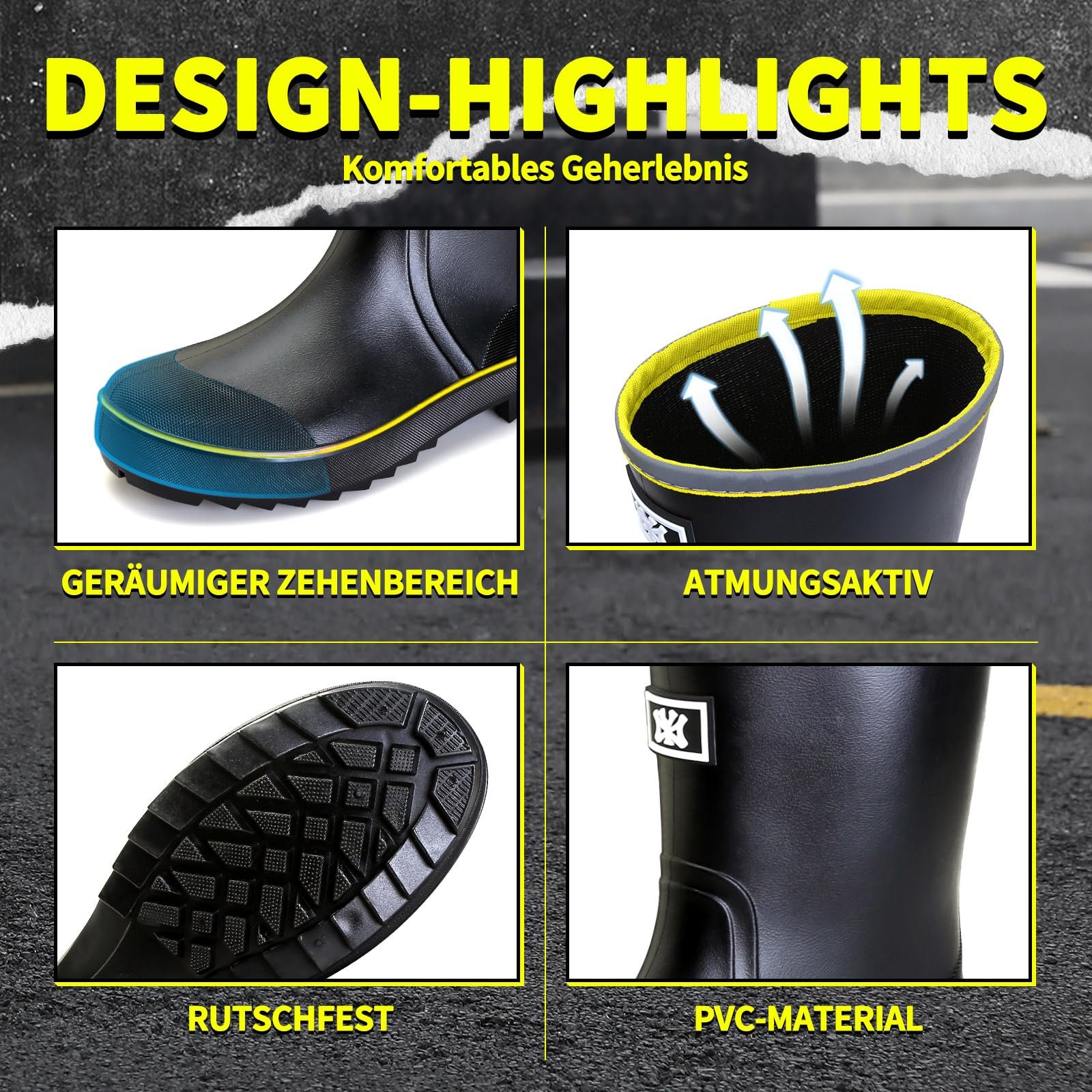 Мужские резиновые сапоги Foinledr, полувысокие дождевые, фото №4