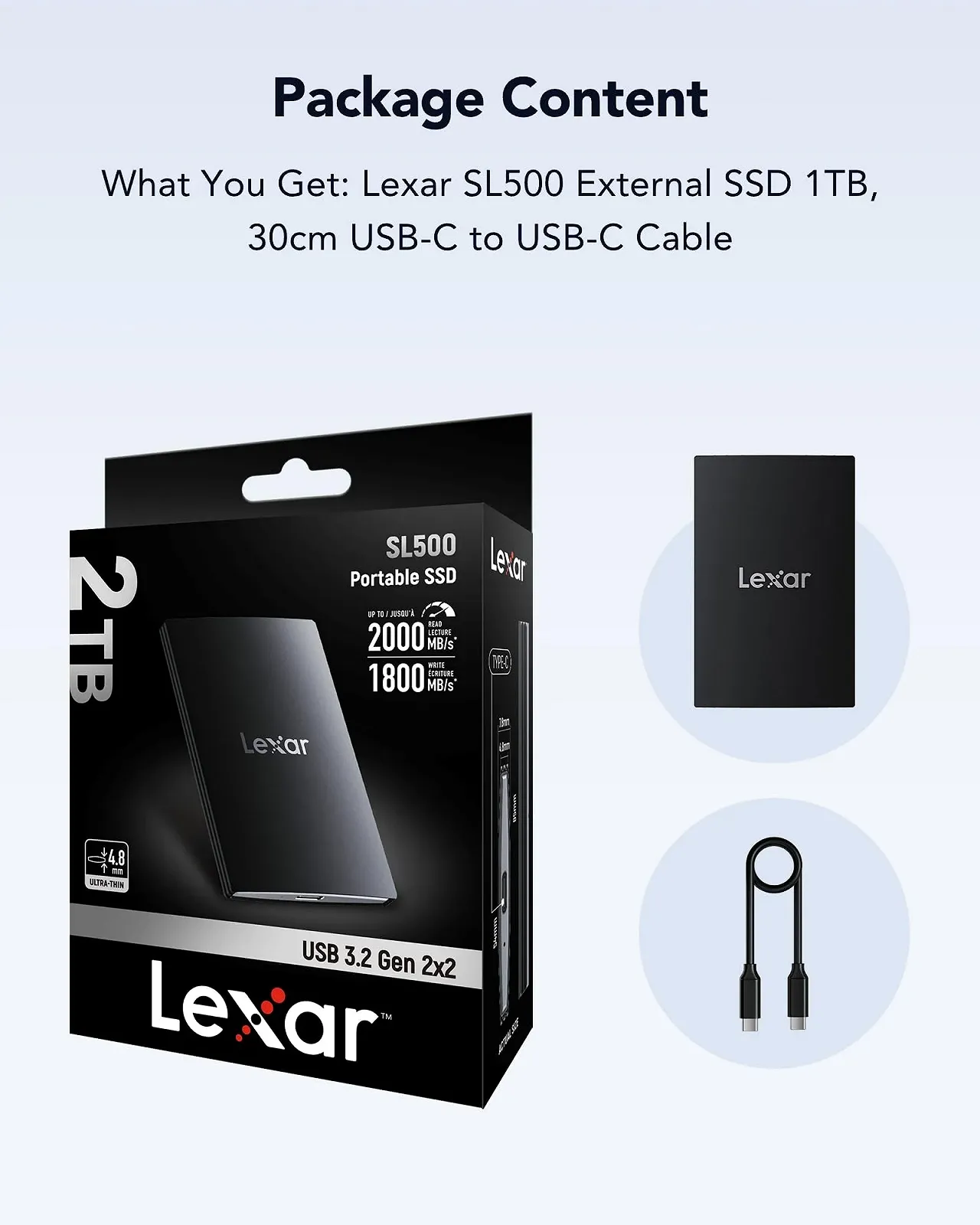 Зовнішній SSD Lexar SL500 4ТБ USB 3.2 Gen2x2 2000 МБ/с 1800 МБ/с LSL500X004T-RNBNG, фото №6 Зовнішній SSD Lexar SL500 4ТБ USB 3.2 Gen2x2 2000 МБ/с 1800 МБ/с LSL500X004T-RNBNG, фото №6