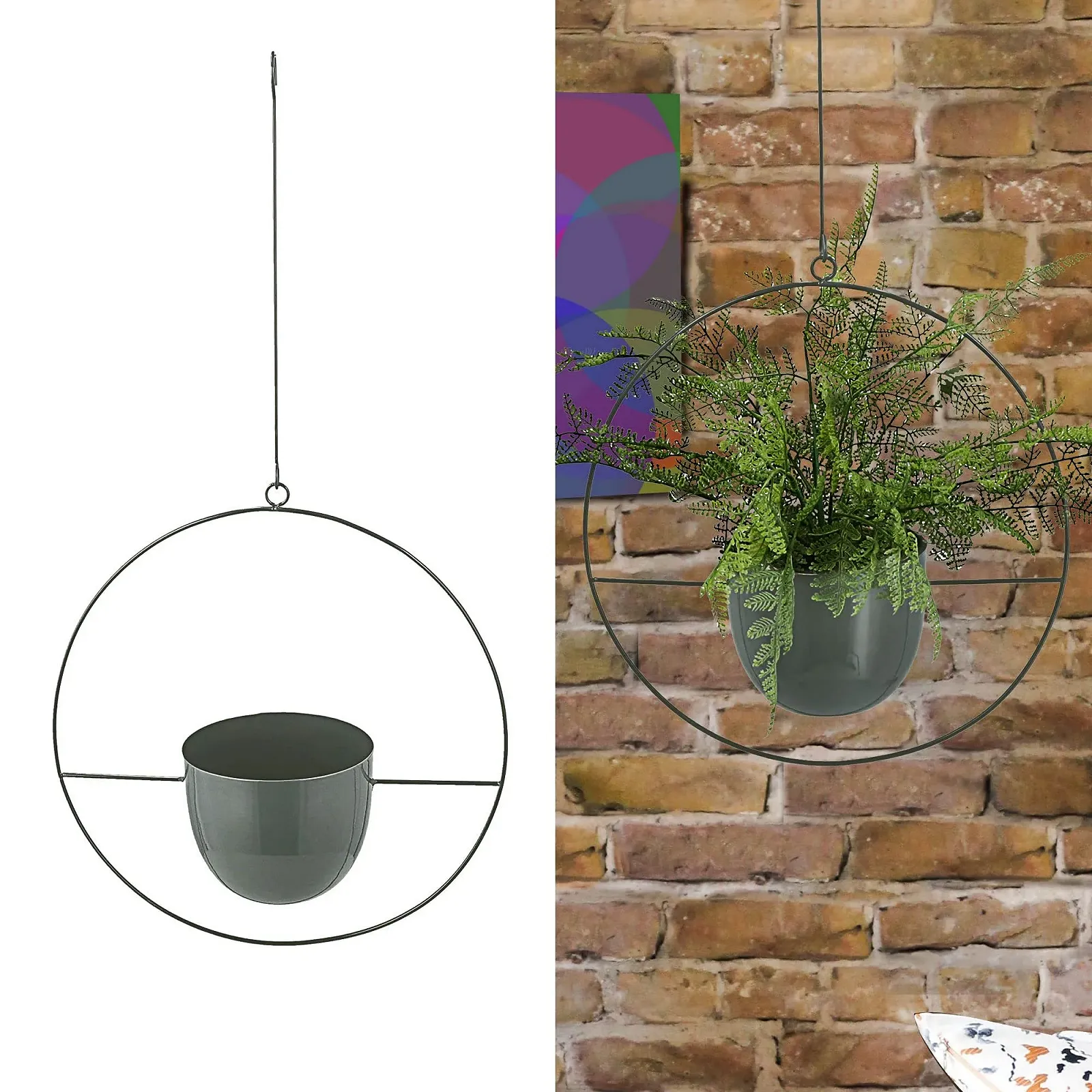 Підвісний кошик Cepewa для квітів металевий Круглий Сірий, фото №1