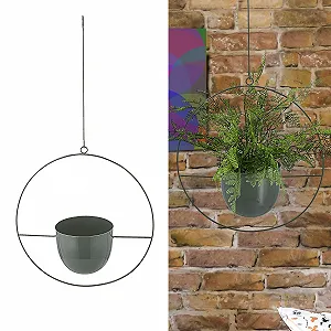 Підвісний кошик Cepewa для квітів металевий Круглий Сірий - Фото 1