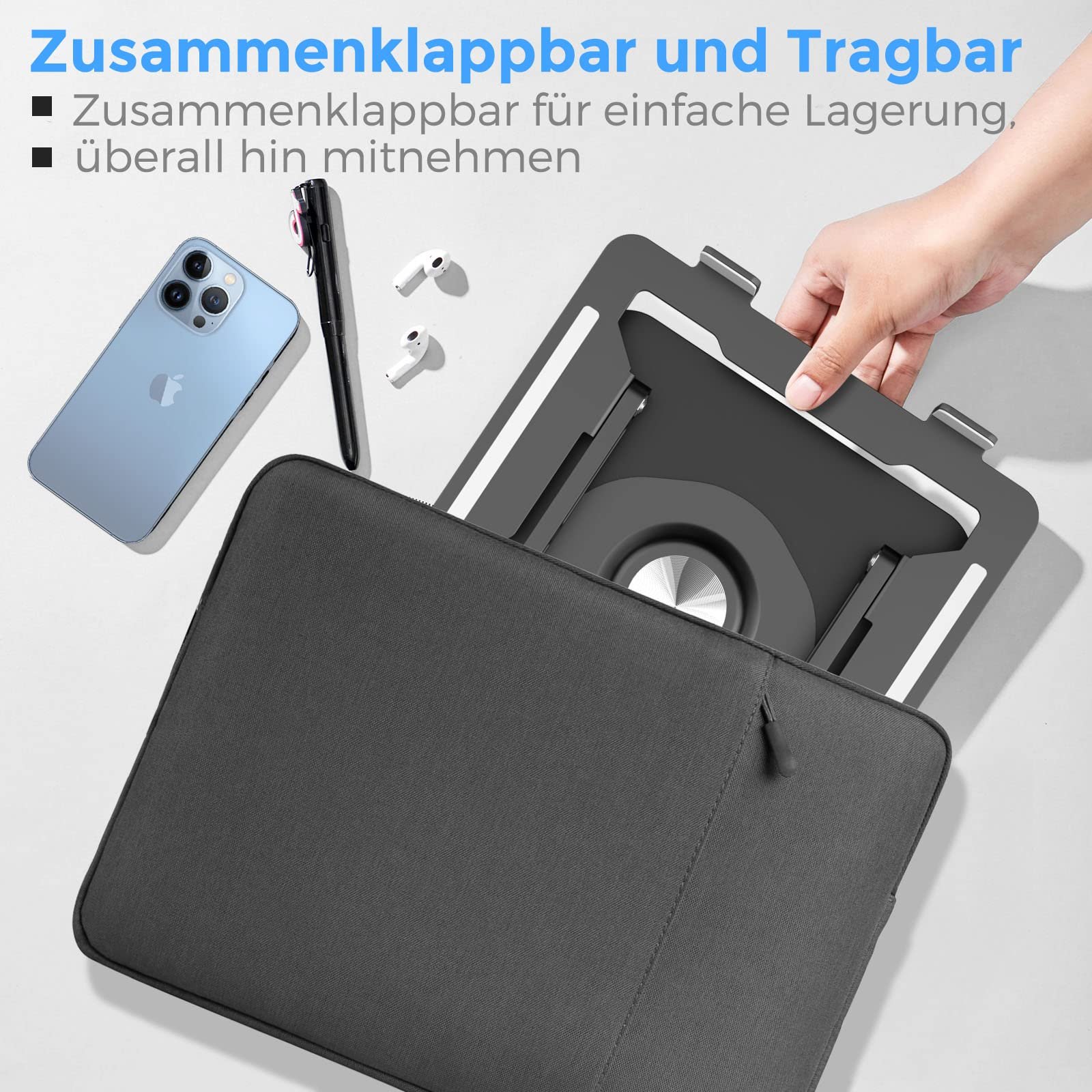 Подставка для ноутбука с вращающимся на 3600 круглым основанием, эргономичная подставка для ноутбука с регулировкой высоты, вентилируемая подставка для компьютера, складной прочный алюминиевый держатель для ноутбука для стола, фото №5