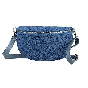 Сумка на пояс кожаная женская Made in Italy Teddy Fur Denim blue, 30x20x7 см - Фото 1