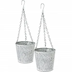 Підвісний кошик Набір 2 шт. Оцинкована сталь 3D дизайн пальмове листя Атмосферостійкий - Фото 1