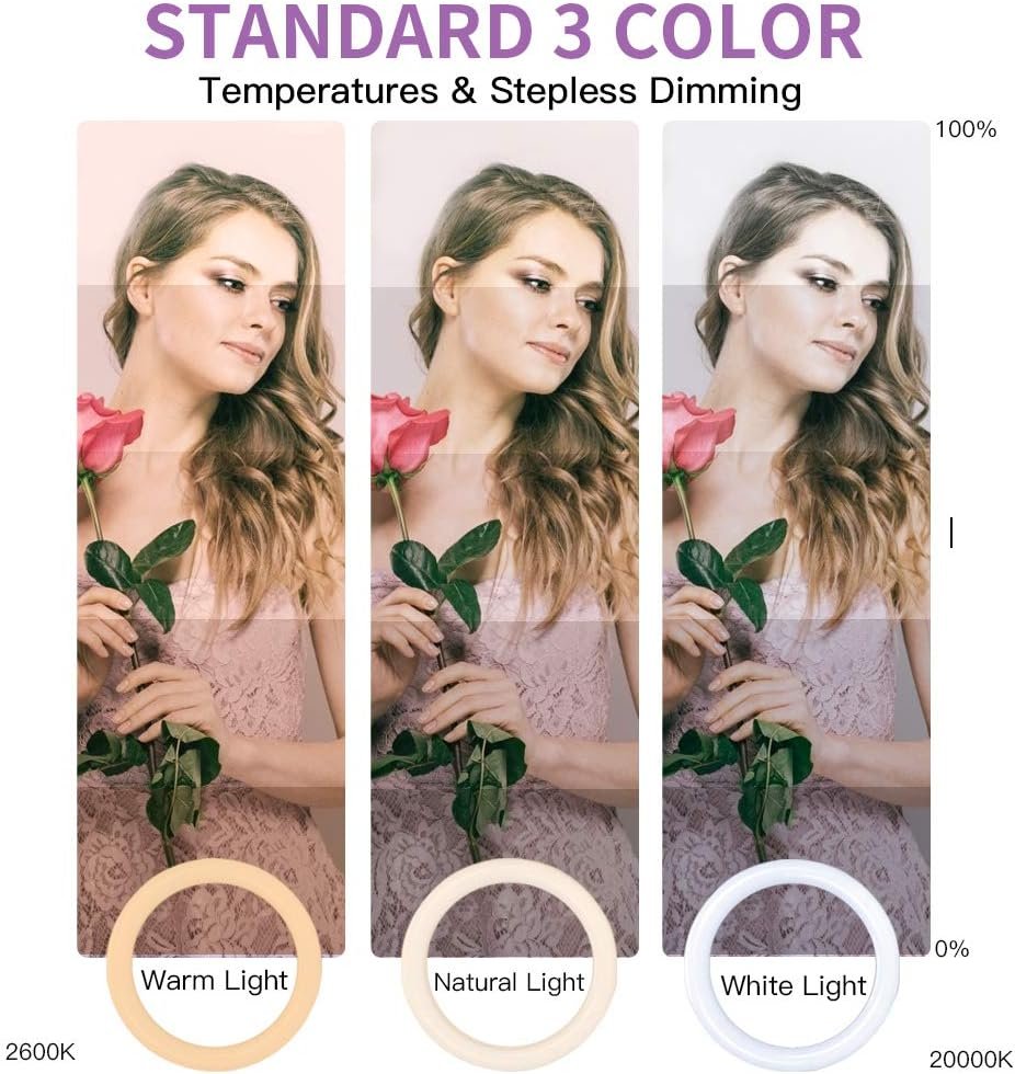 Кольцевая LED лампа FOSITAN App RGB Light 10" / Управление через приложение / RGB + 3 режима белого света / Черная, фото №4